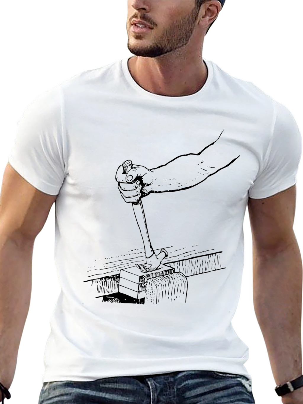 Hammering Graphic Print Black T-Shirt