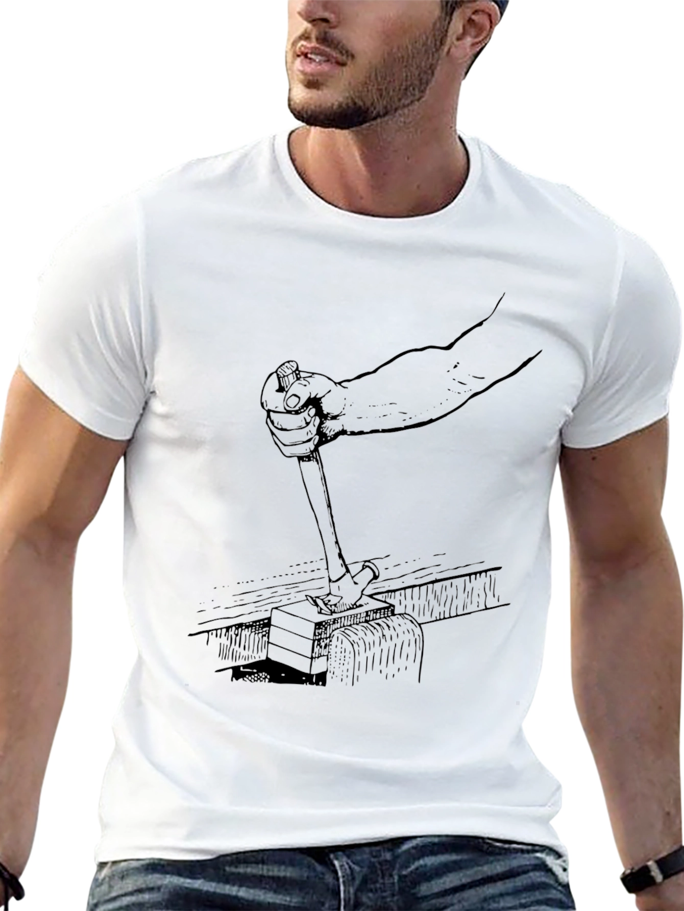 Hammering Graphic Print Black T-Shirt