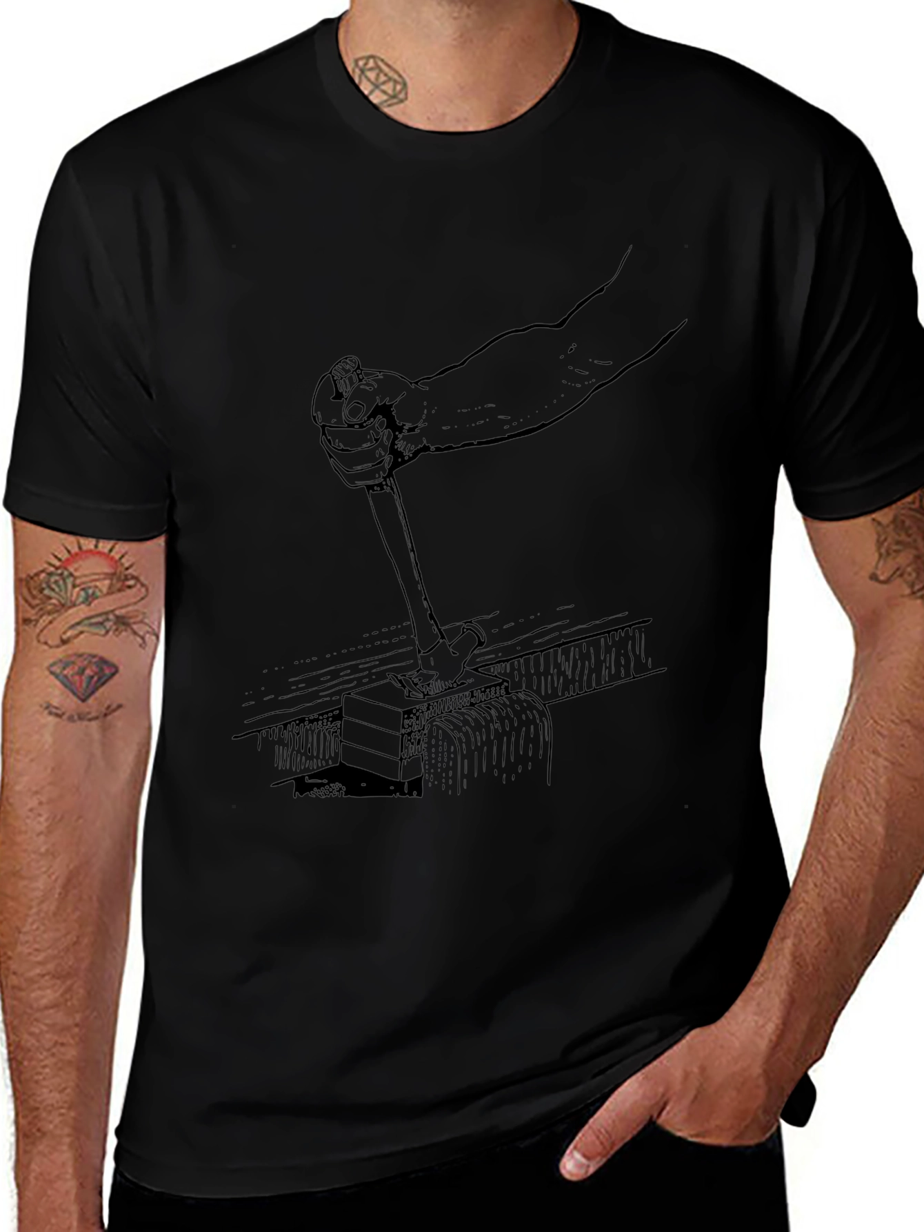Hammering Graphic Print Black T-Shirt