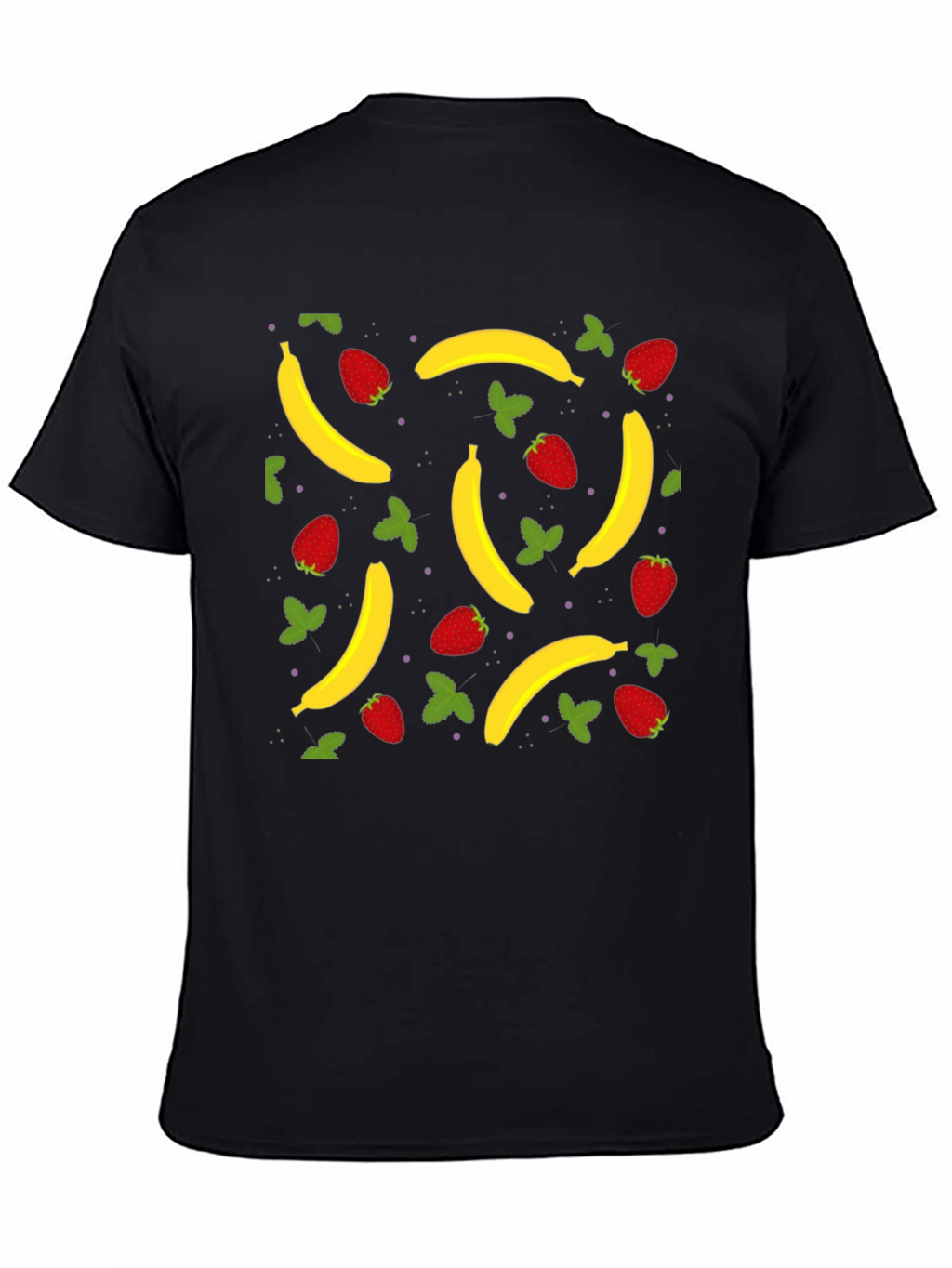 Banana Strawberry Pattern Black T-Shirt