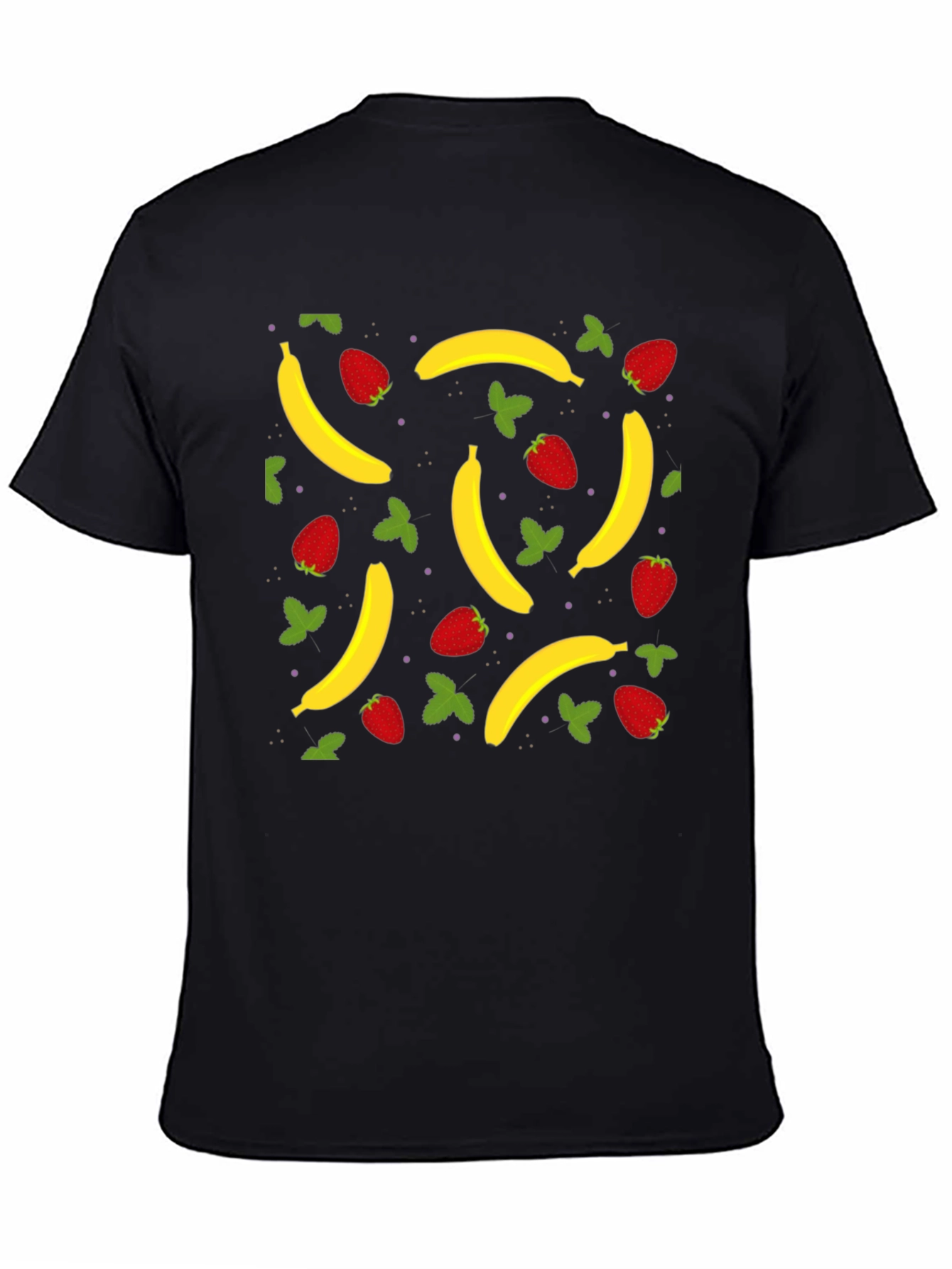 Banana Strawberry Pattern Black T-Shirt