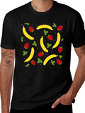 Banana Strawberry Pattern Black T-Shirt