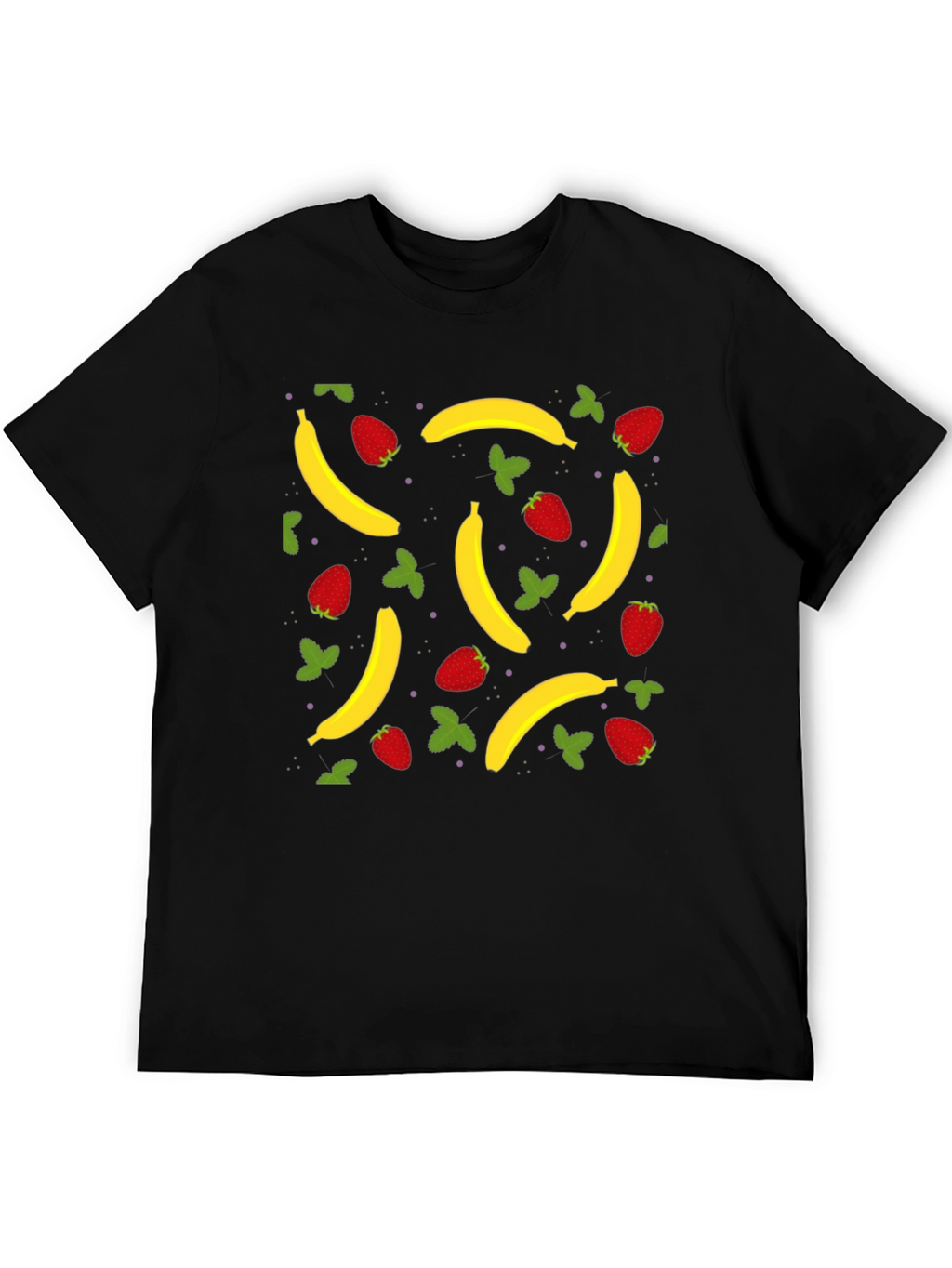 Banana Strawberry Pattern Black T-Shirt