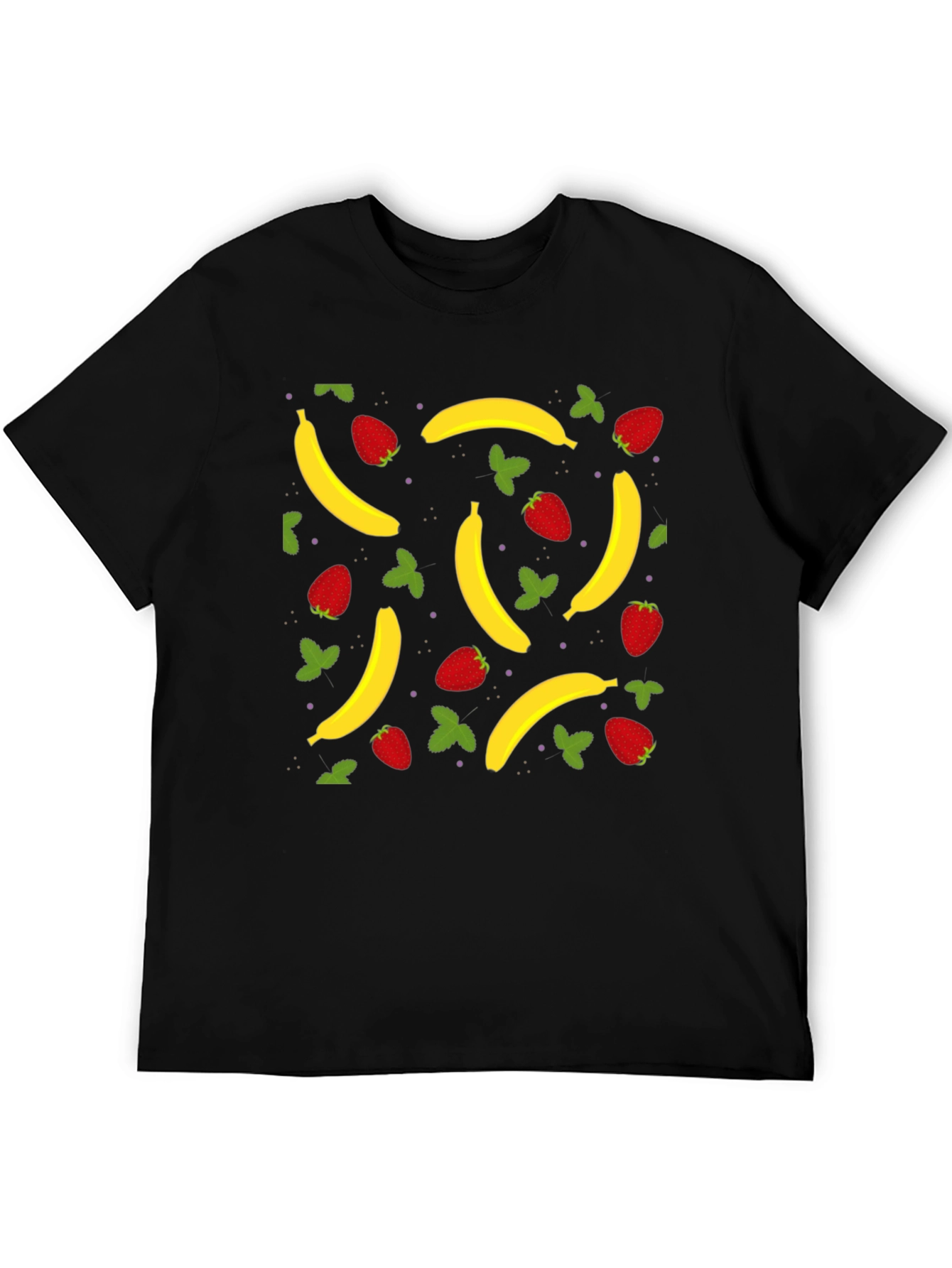Banana Strawberry Pattern Black T-Shirt
