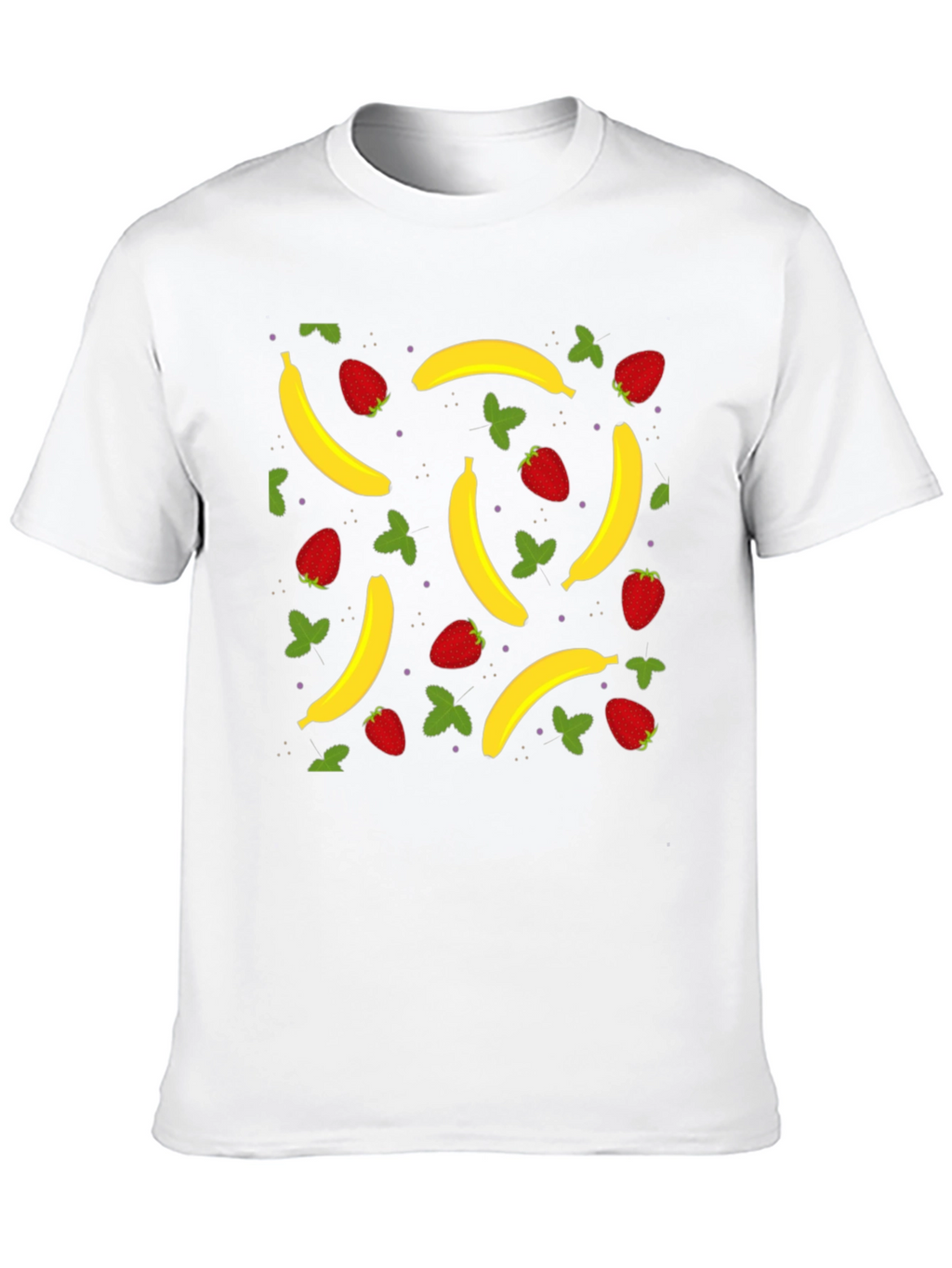 Banana Strawberry Pattern Black T-Shirt