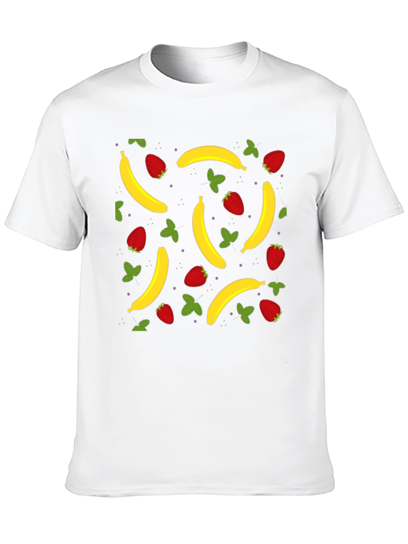 Banana Strawberry Pattern Black T-Shirt