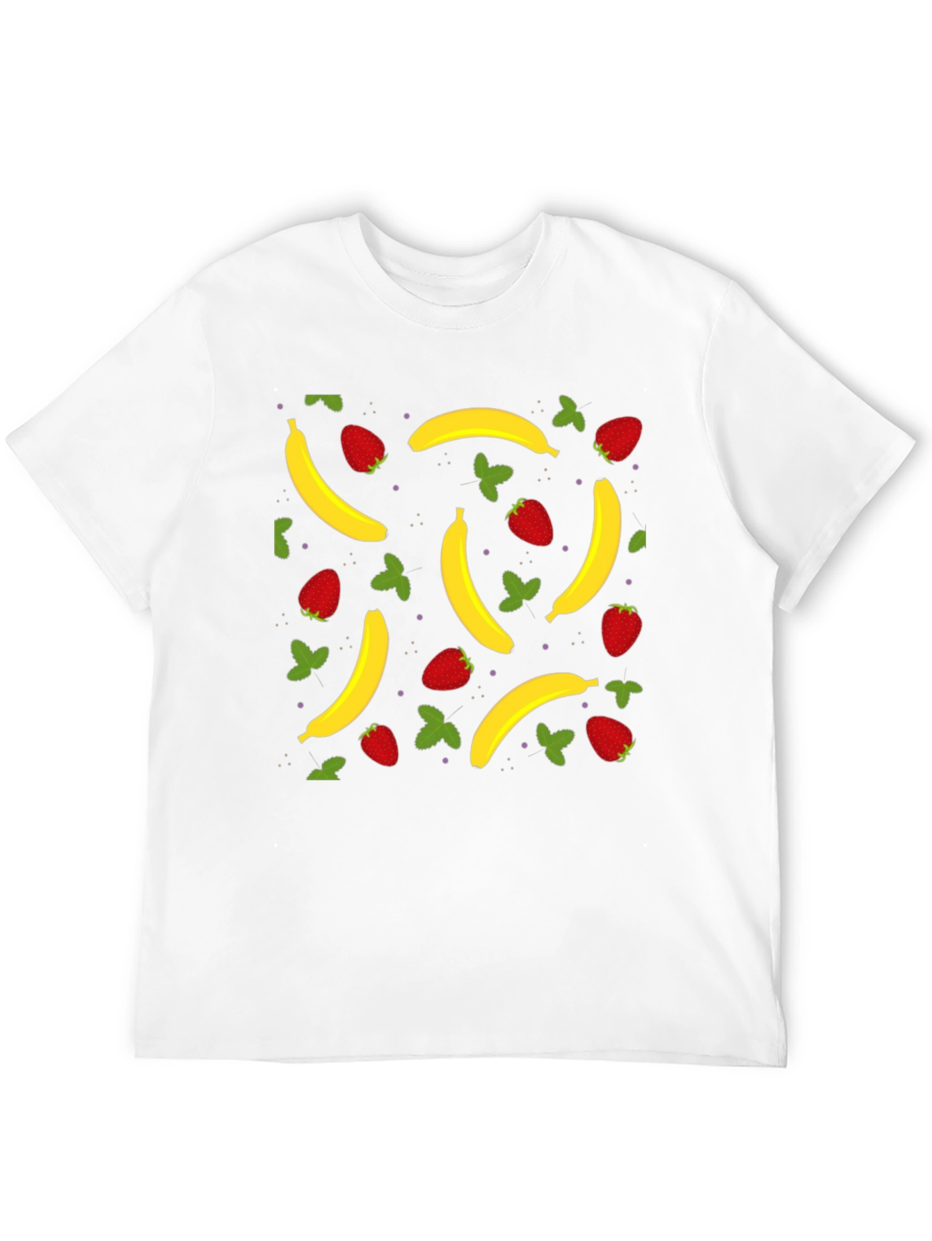 Banana Strawberry Pattern Black T-Shirt