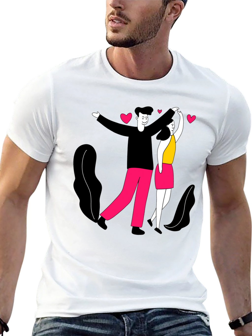 Romantic Couple Graphic Tee - Black