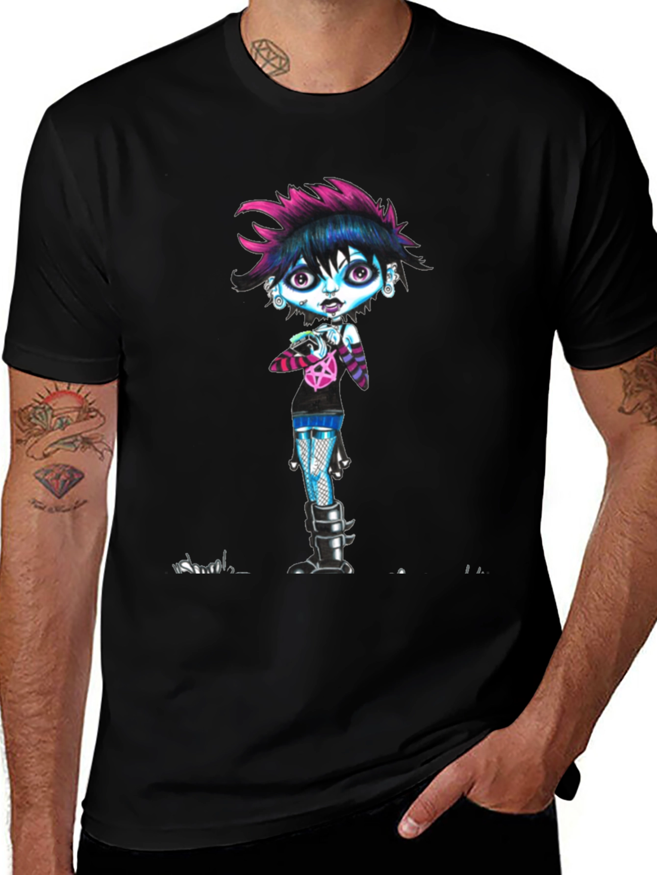 Gothic Cartoon Girl Black T-Shirt
