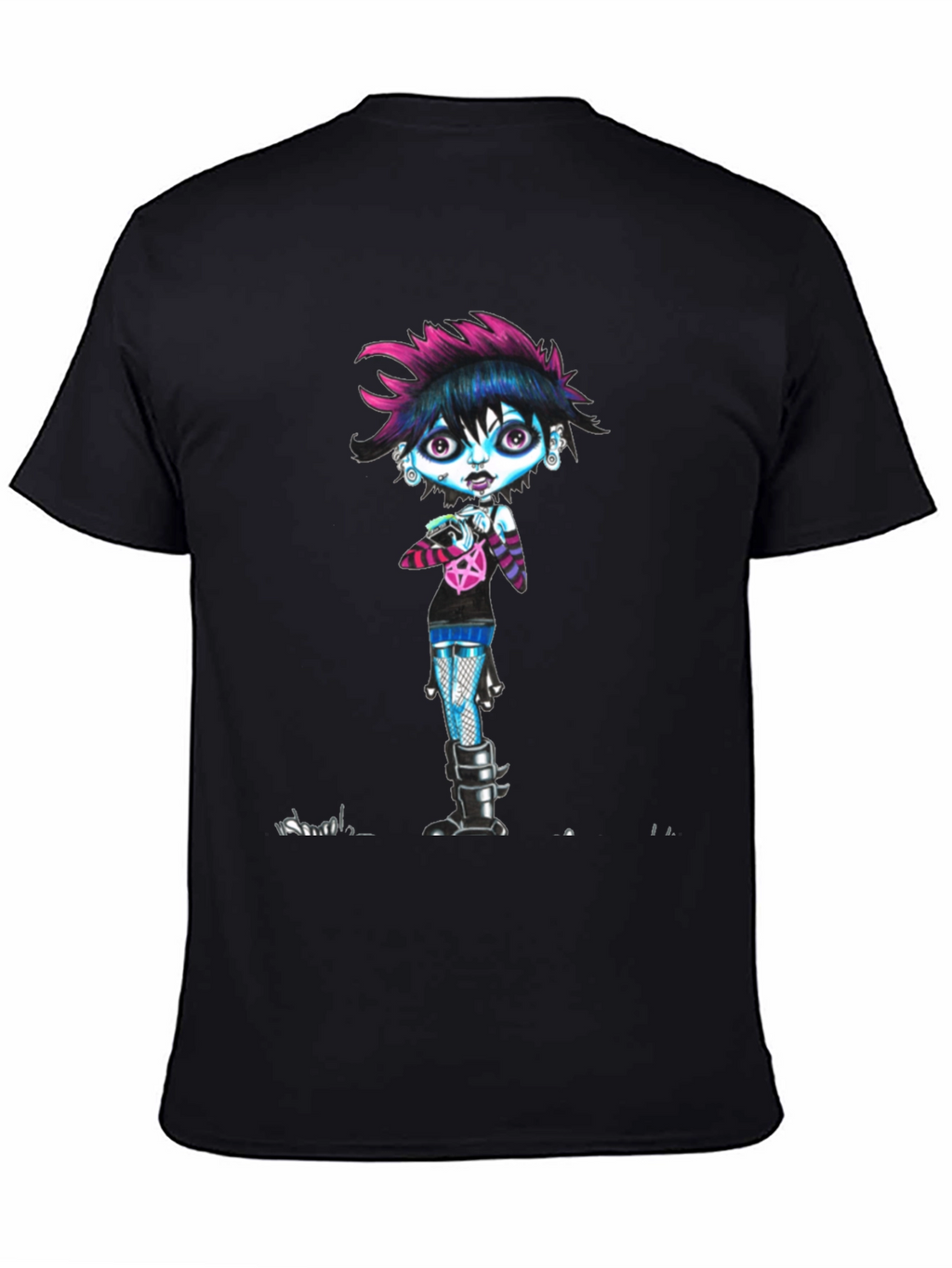 Gothic Cartoon Girl Black T-Shirt