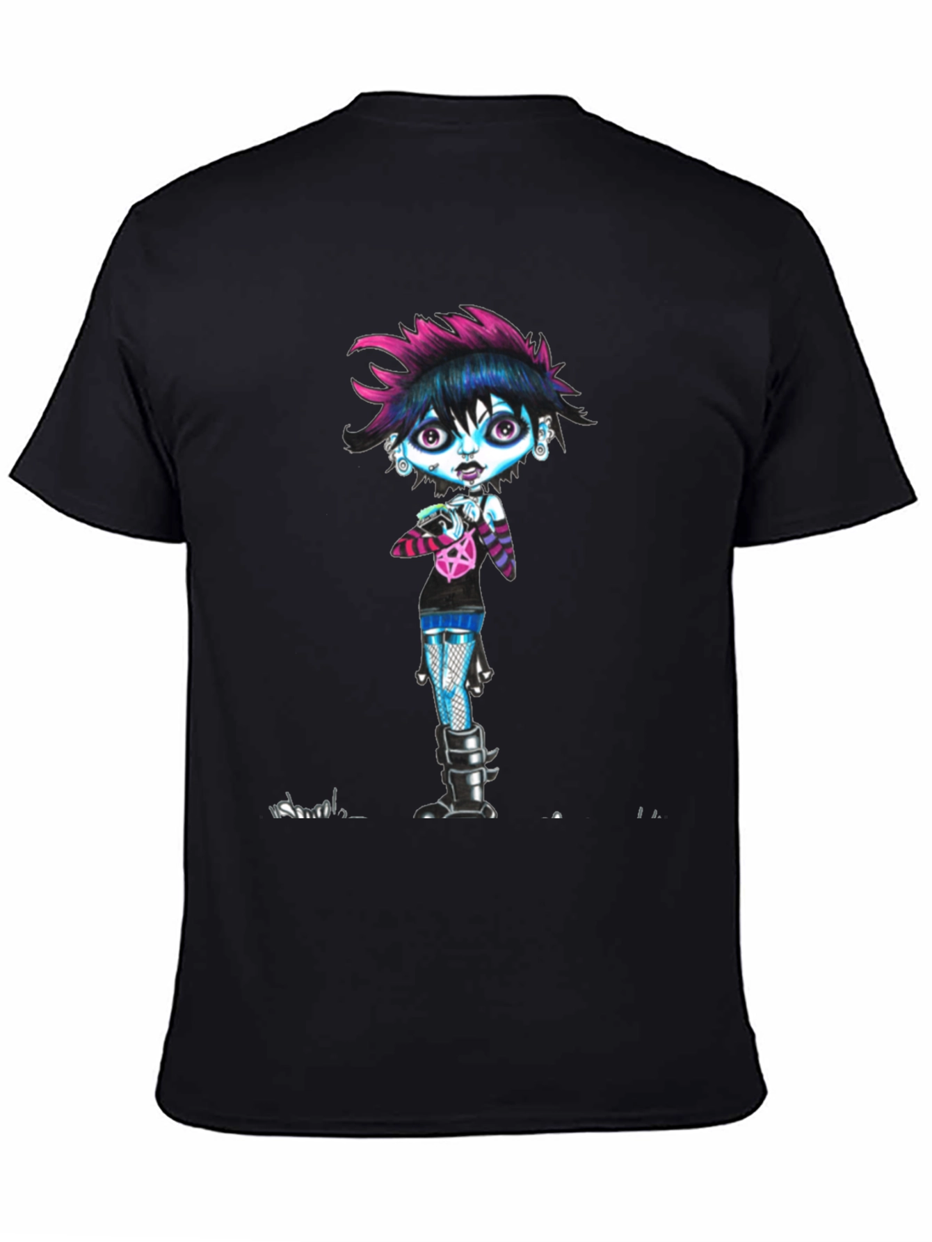 Gothic Cartoon Girl Black T-Shirt