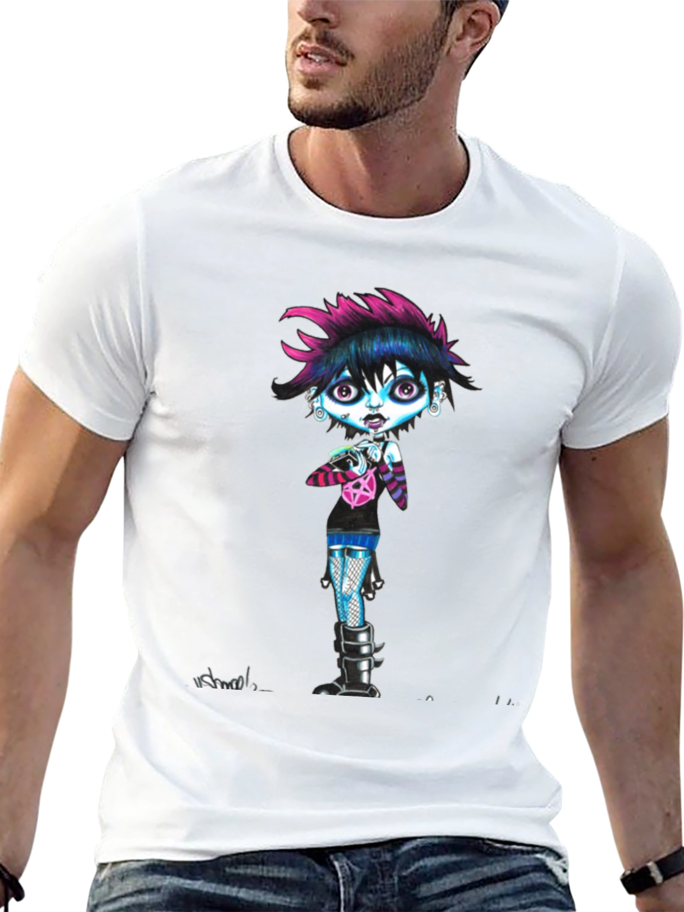 Gothic Cartoon Girl Black T-Shirt