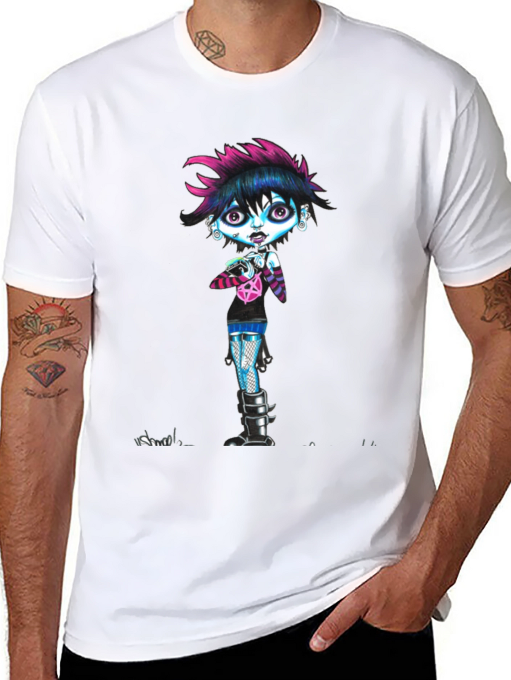 Gothic Cartoon Girl Black T-Shirt