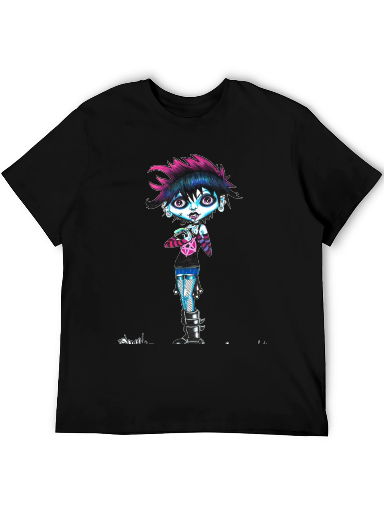 Gothic Cartoon Girl Black T-Shirt