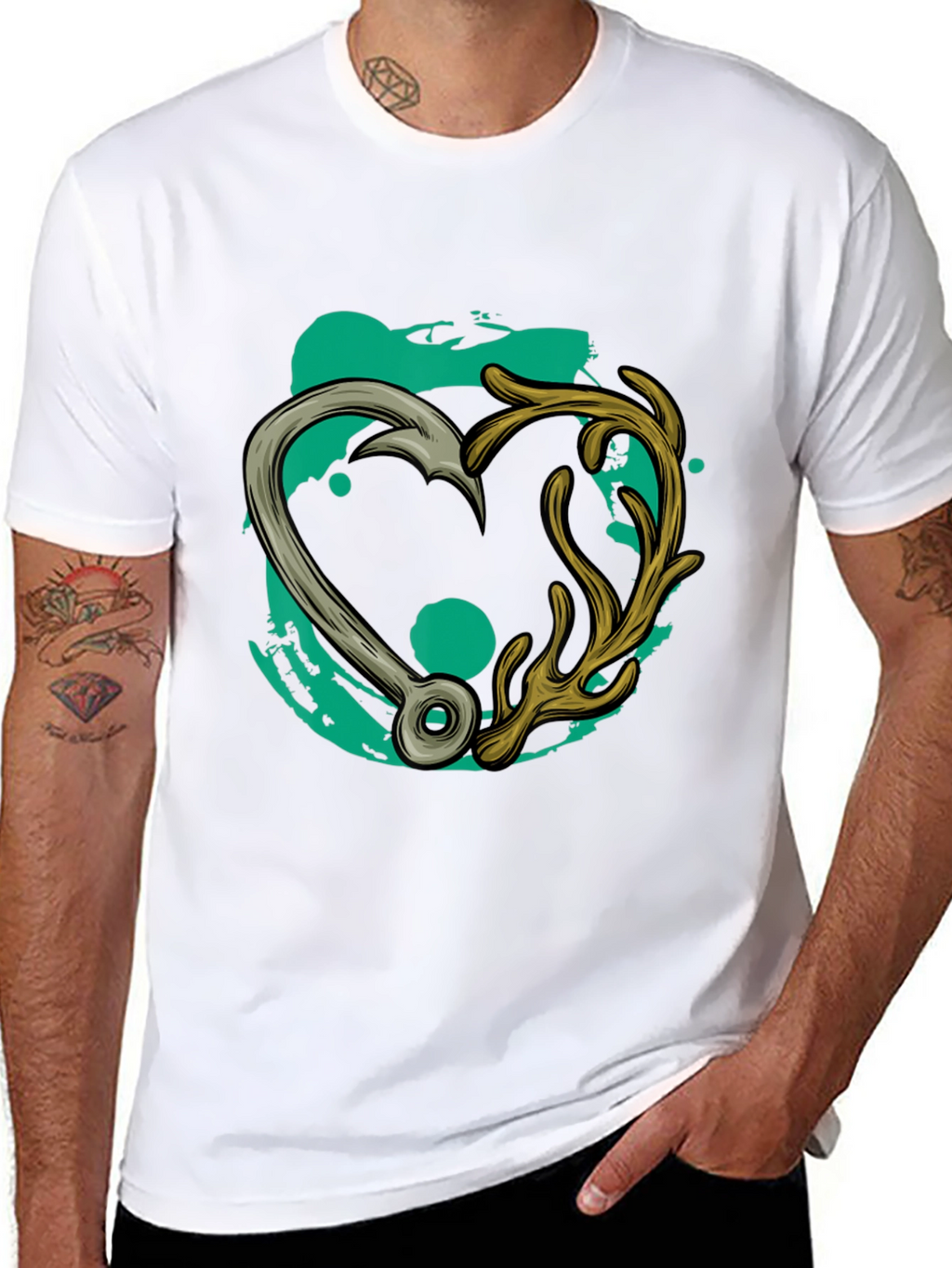 Fishing Hook & Antler Heart Graphic Tee