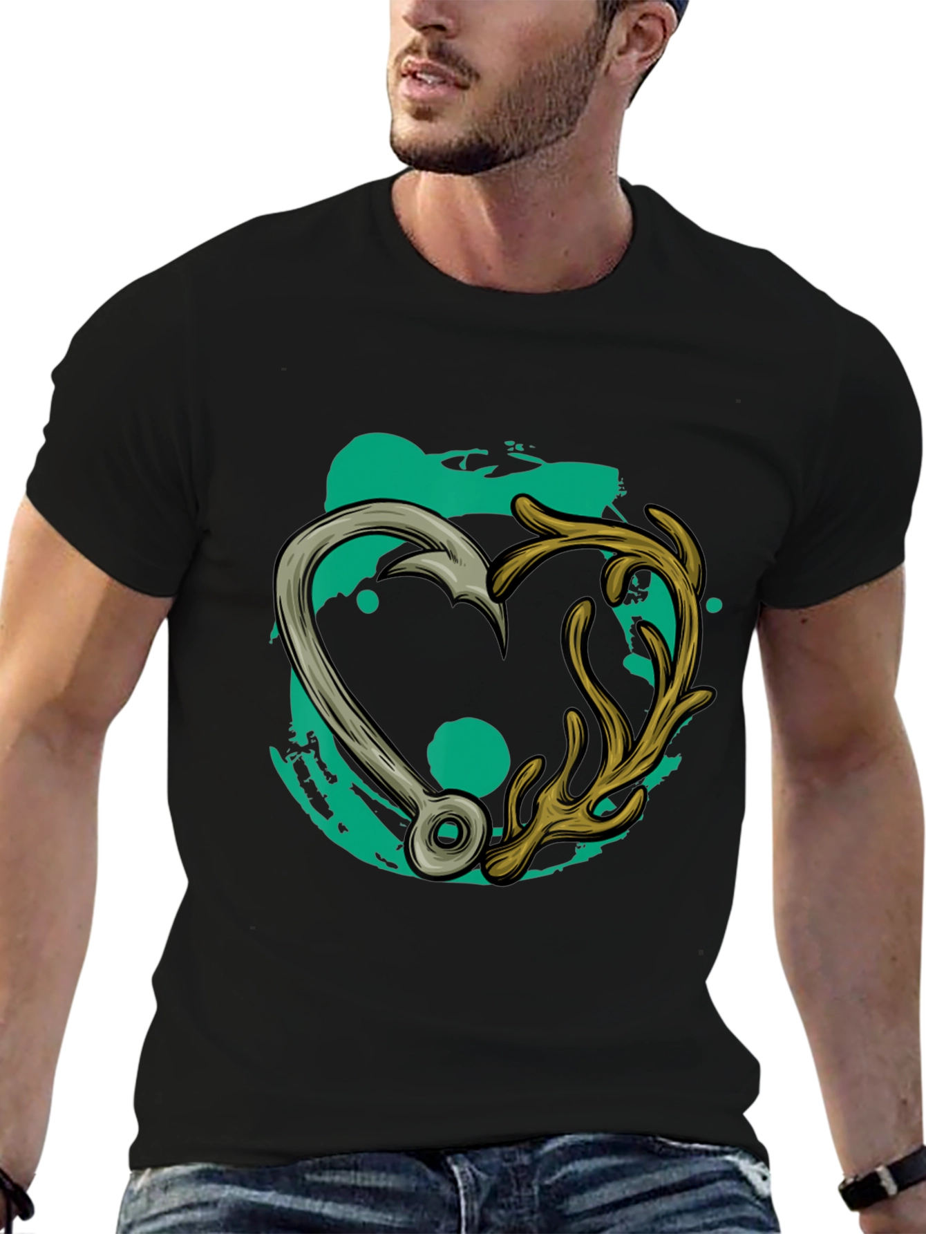 Fishing Hook & Antler Heart Graphic Tee