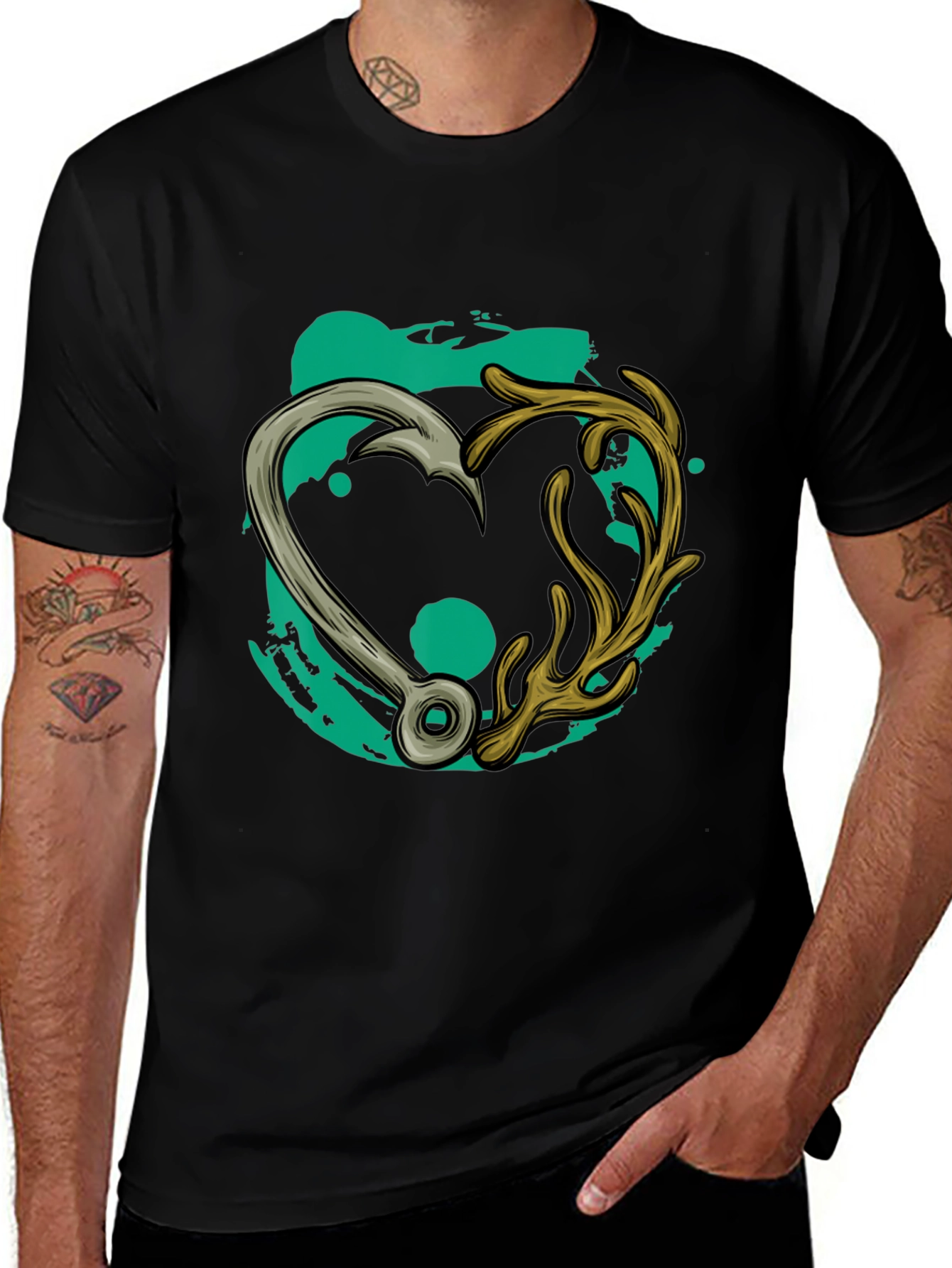 Fishing Hook & Antler Heart Graphic Tee