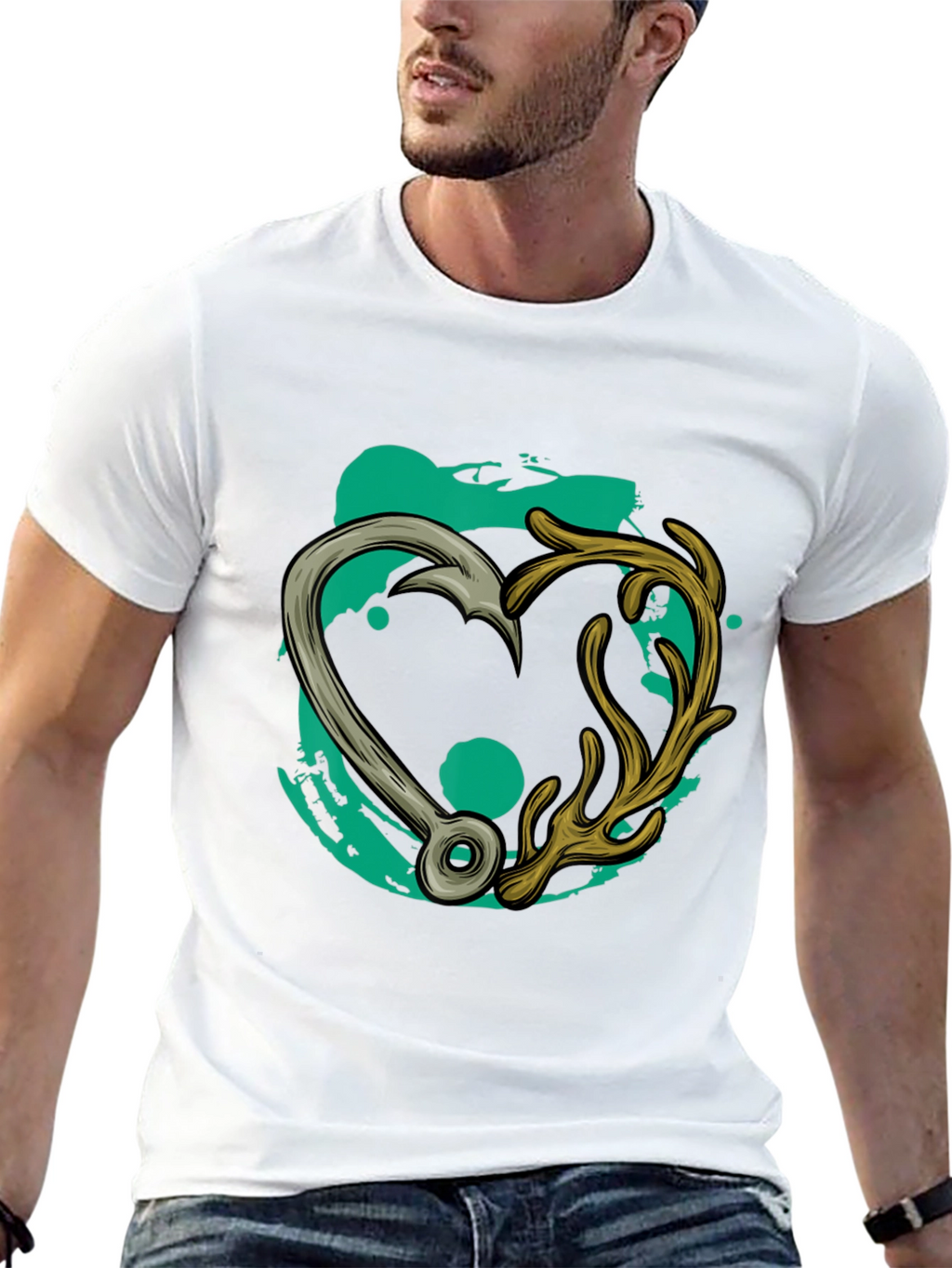 Fishing Hook & Antler Heart Graphic Tee