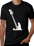 Cool Bass Guitar Graphic Tee - Black Casual T-Shirt