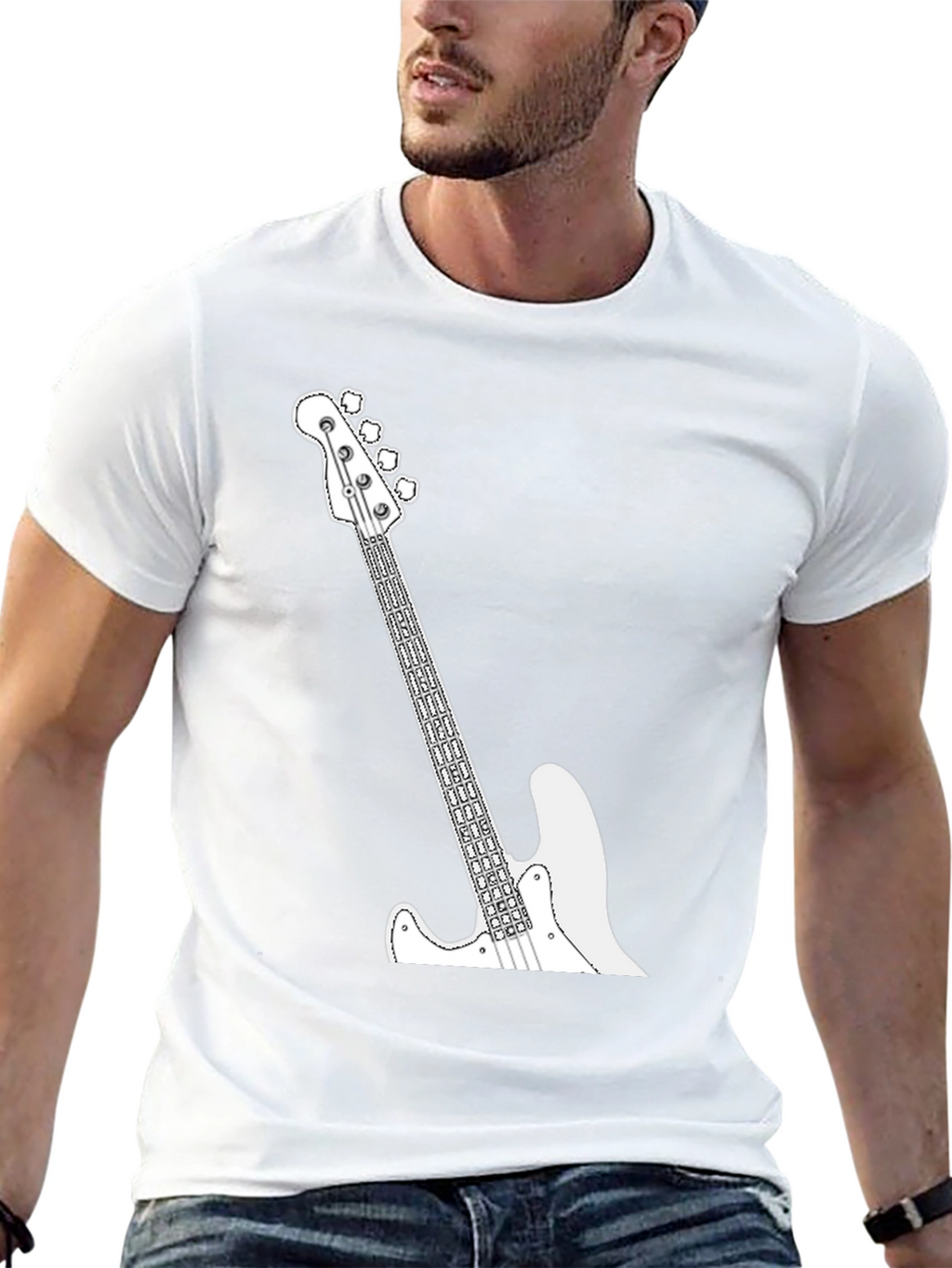 Cool Bass Guitar Graphic Tee - Black Casual T-Shirt