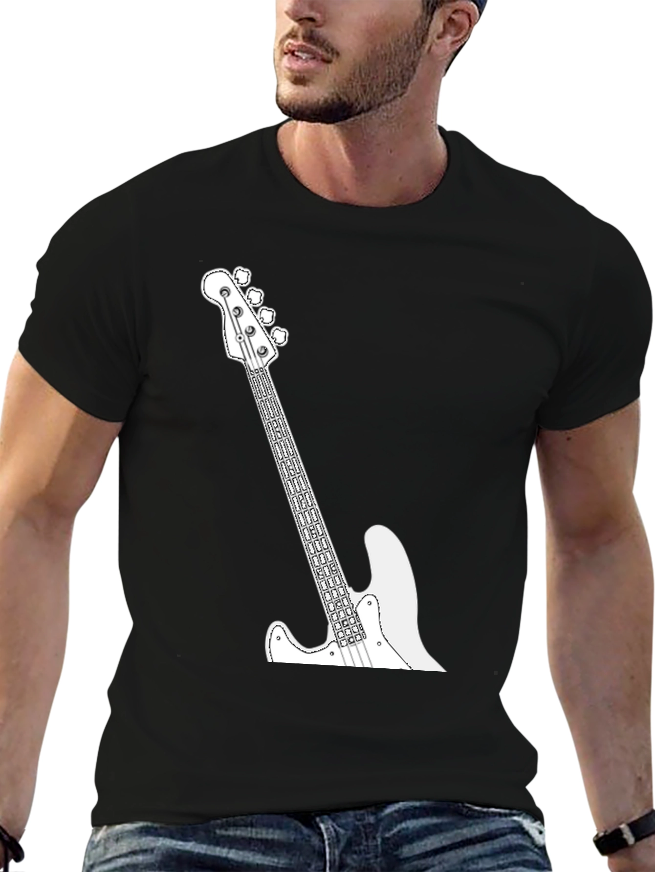 Cool Bass Guitar Graphic Tee - Black Casual T-Shirt