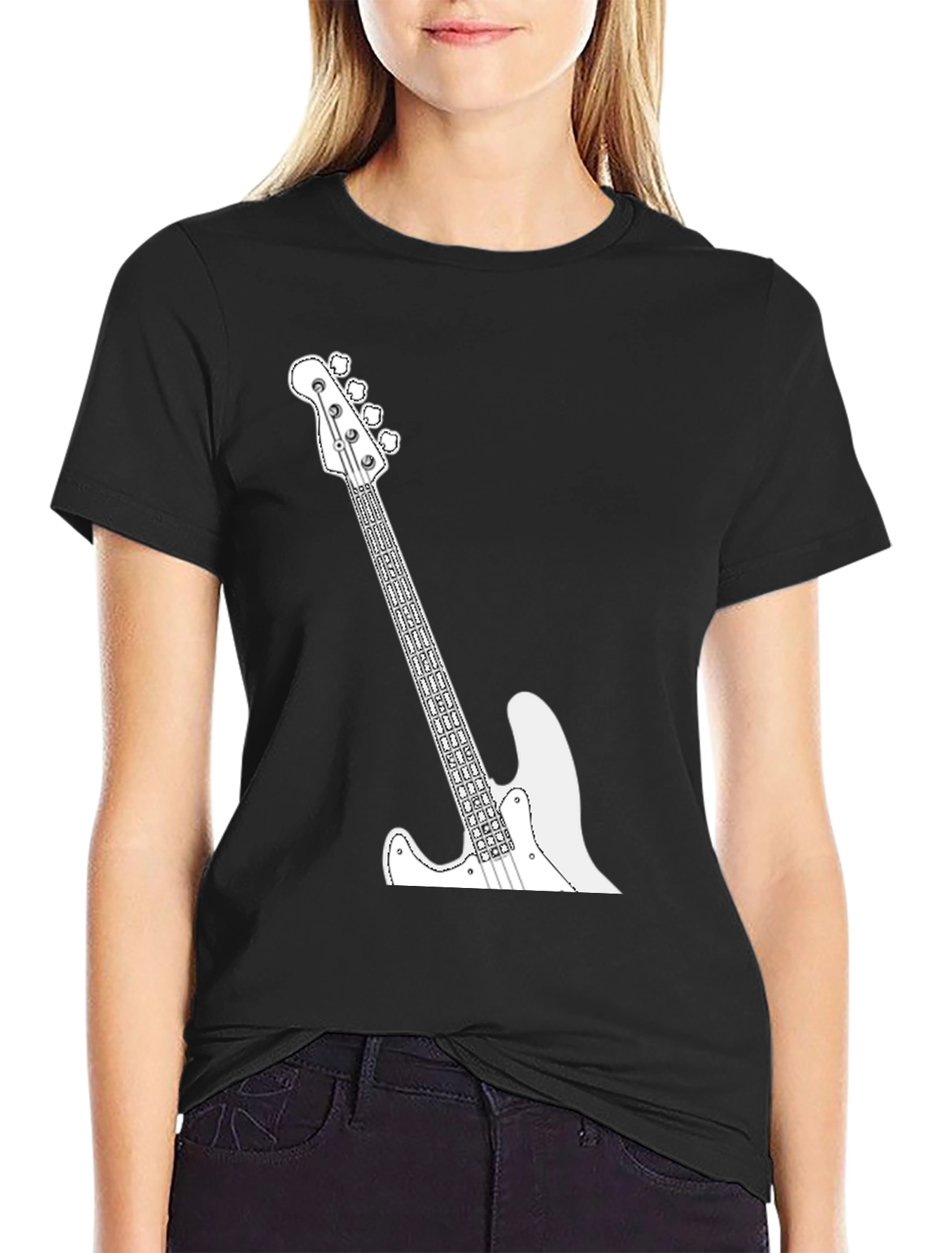 Cool Bass Guitar Graphic Tee - Black Casual T-Shirt