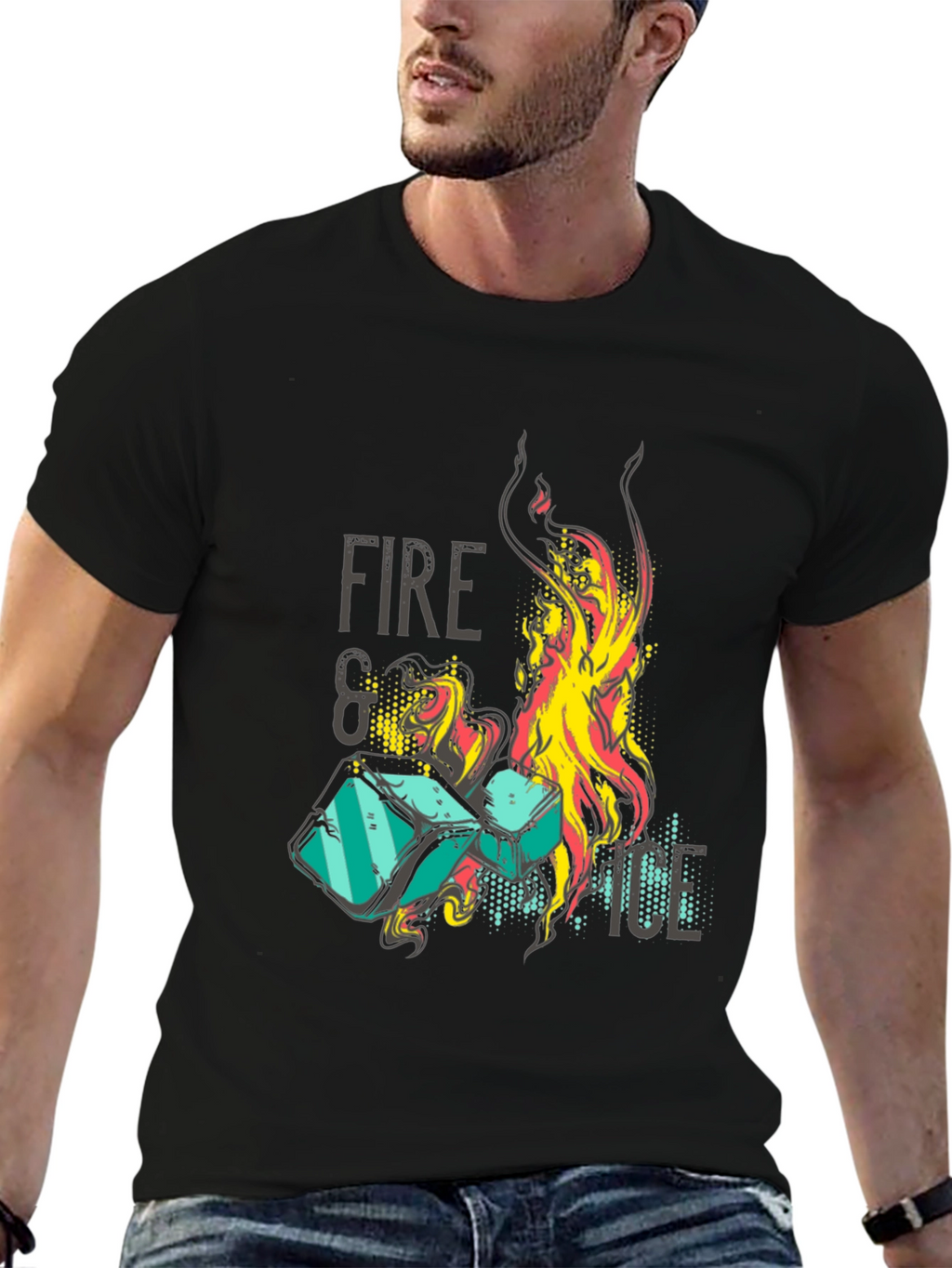Fire and Ice Graphic Tee - Black Unisex T-Shirt