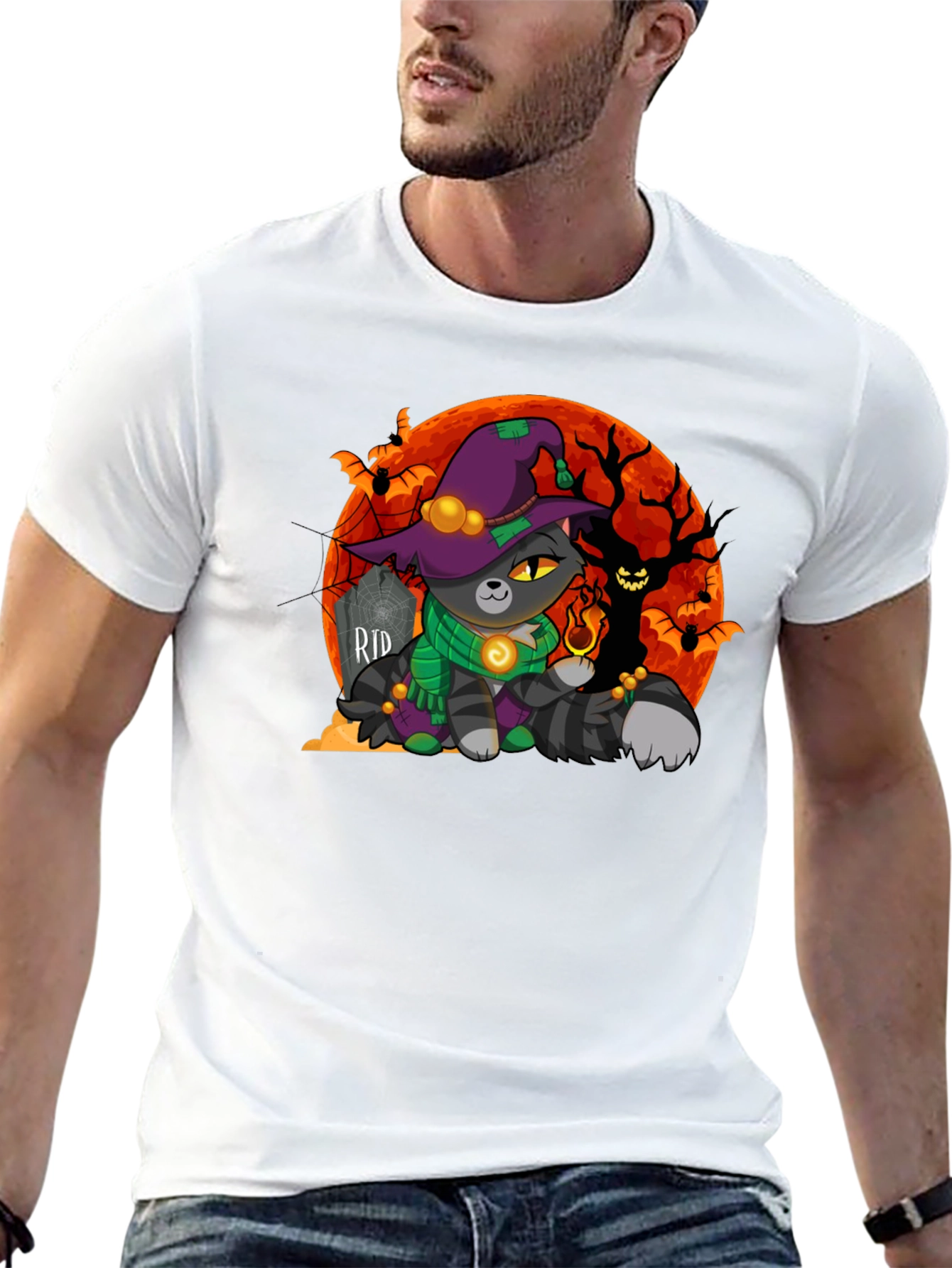 Halloween Cat Wizard Graphic T-Shirt
