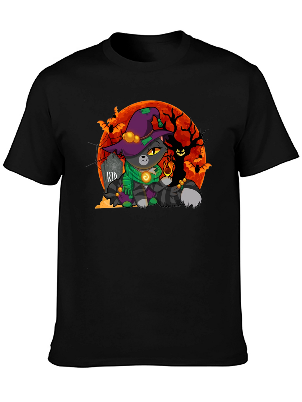 Halloween Cat Wizard Graphic T-Shirt