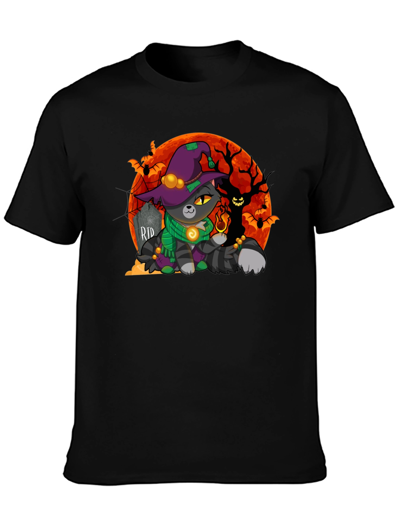Halloween Cat Wizard Graphic T-Shirt