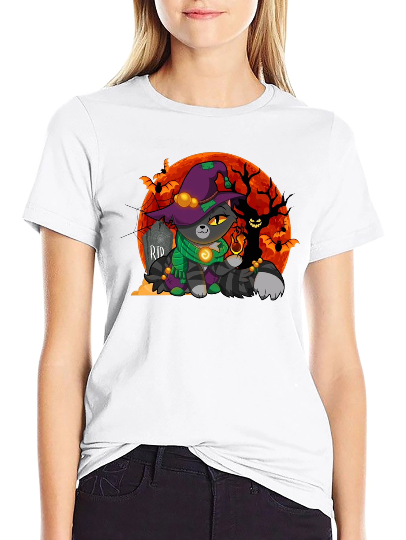 Halloween Cat Wizard Graphic T-Shirt