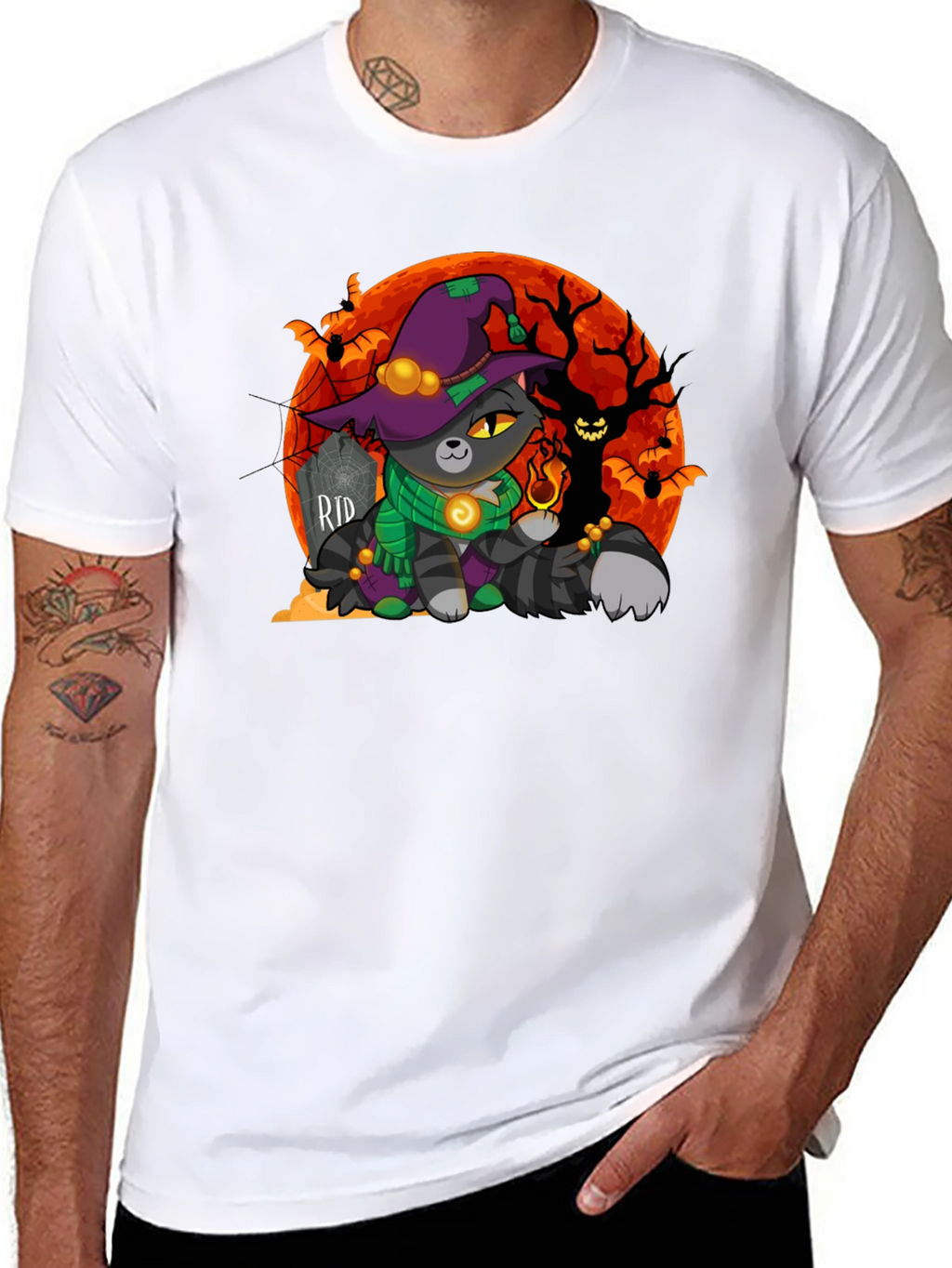 Halloween Cat Wizard Graphic T-Shirt