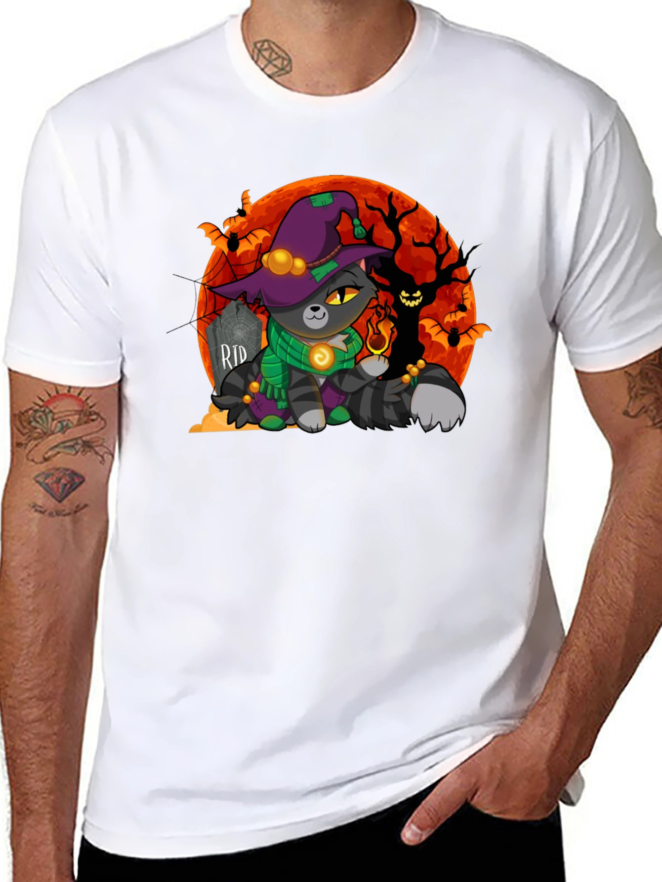 Halloween Cat Wizard Graphic T-Shirt