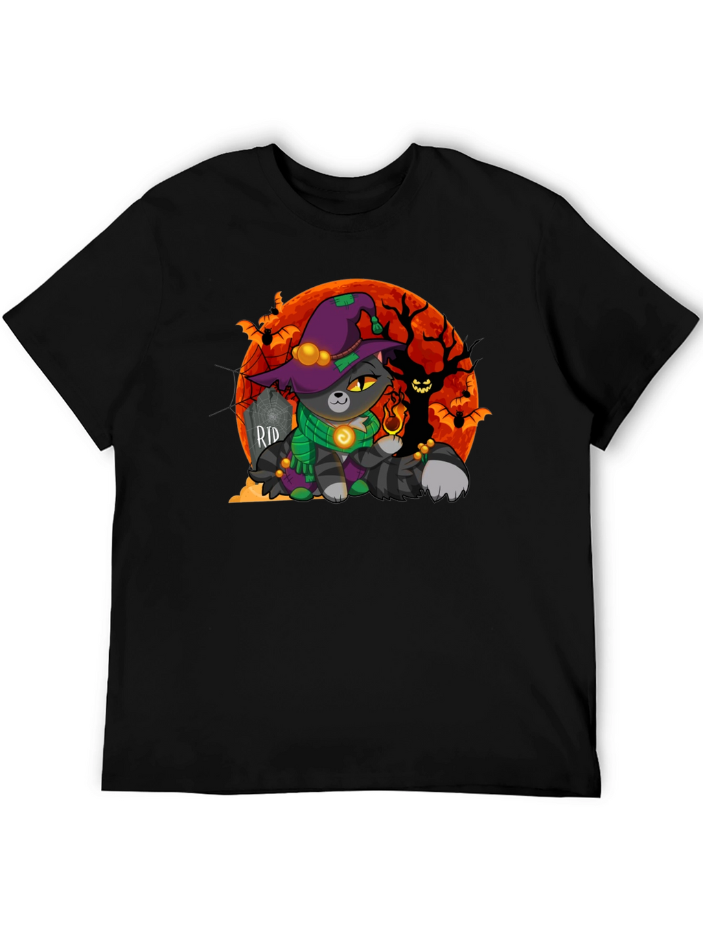 Halloween Cat Wizard Graphic T-Shirt