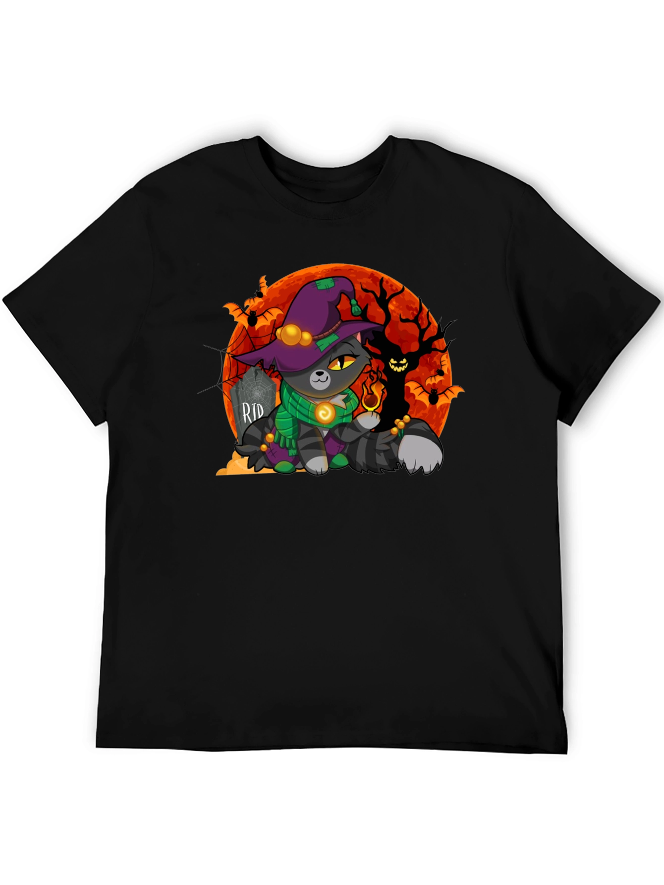 Halloween Cat Wizard Graphic T-Shirt