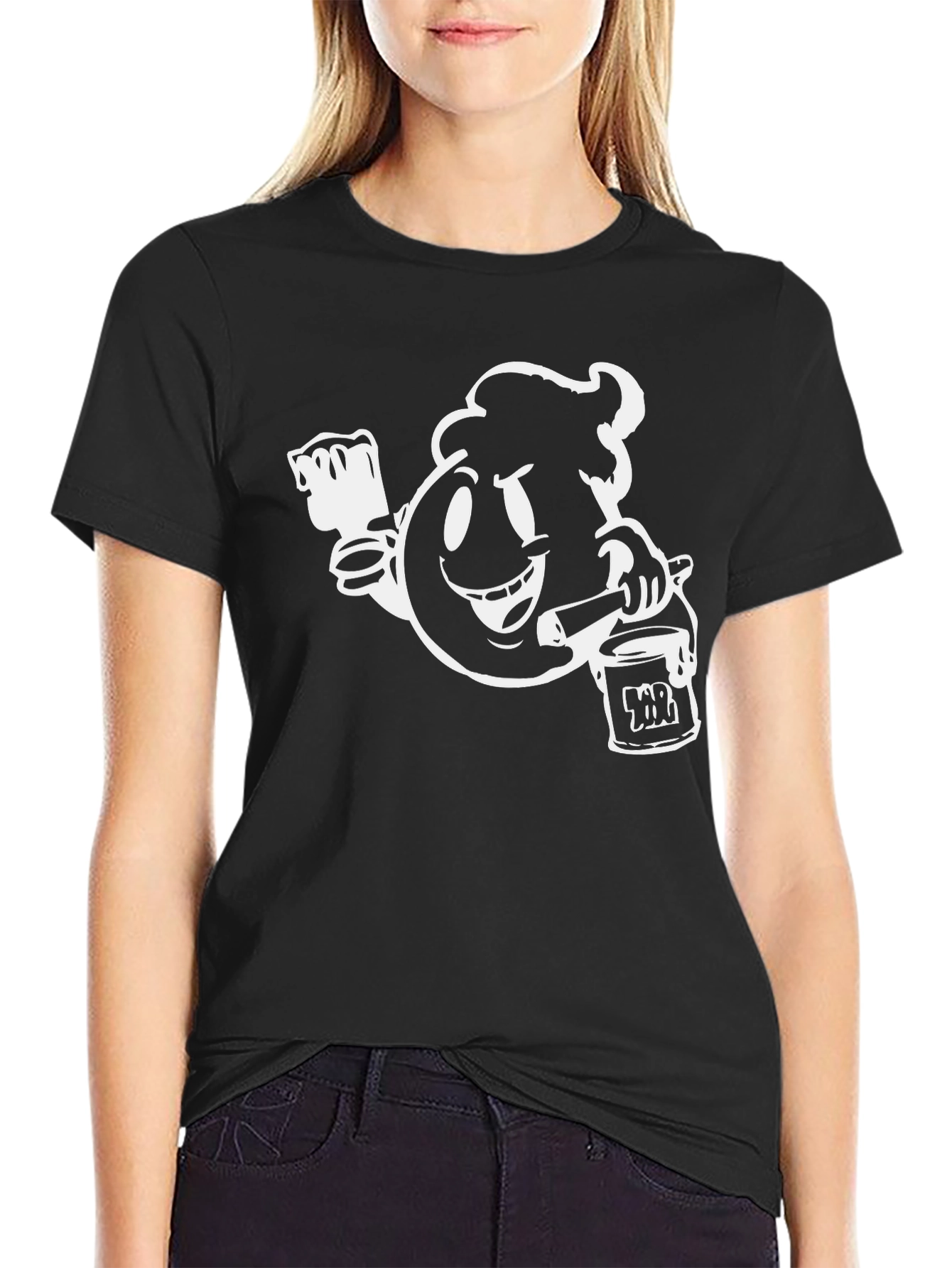 Black T-Shirt with Paint-Themed Graphic