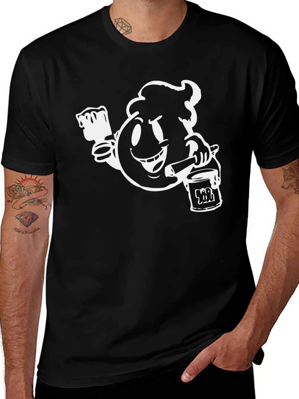 Black T-Shirt with Paint-Themed Graphic