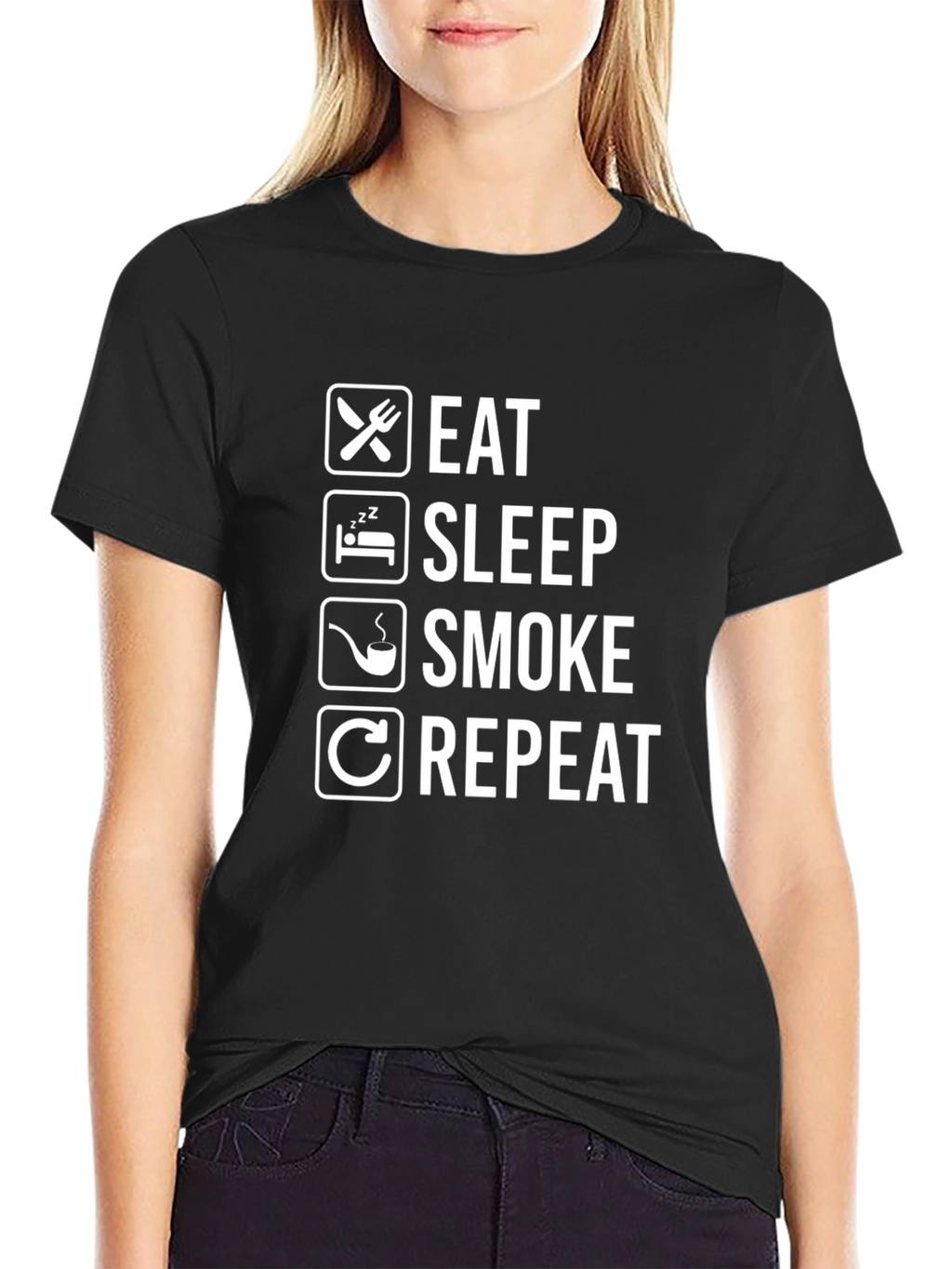 Eat Sleep Smoke Repeat Black Graphic Tee Shirt