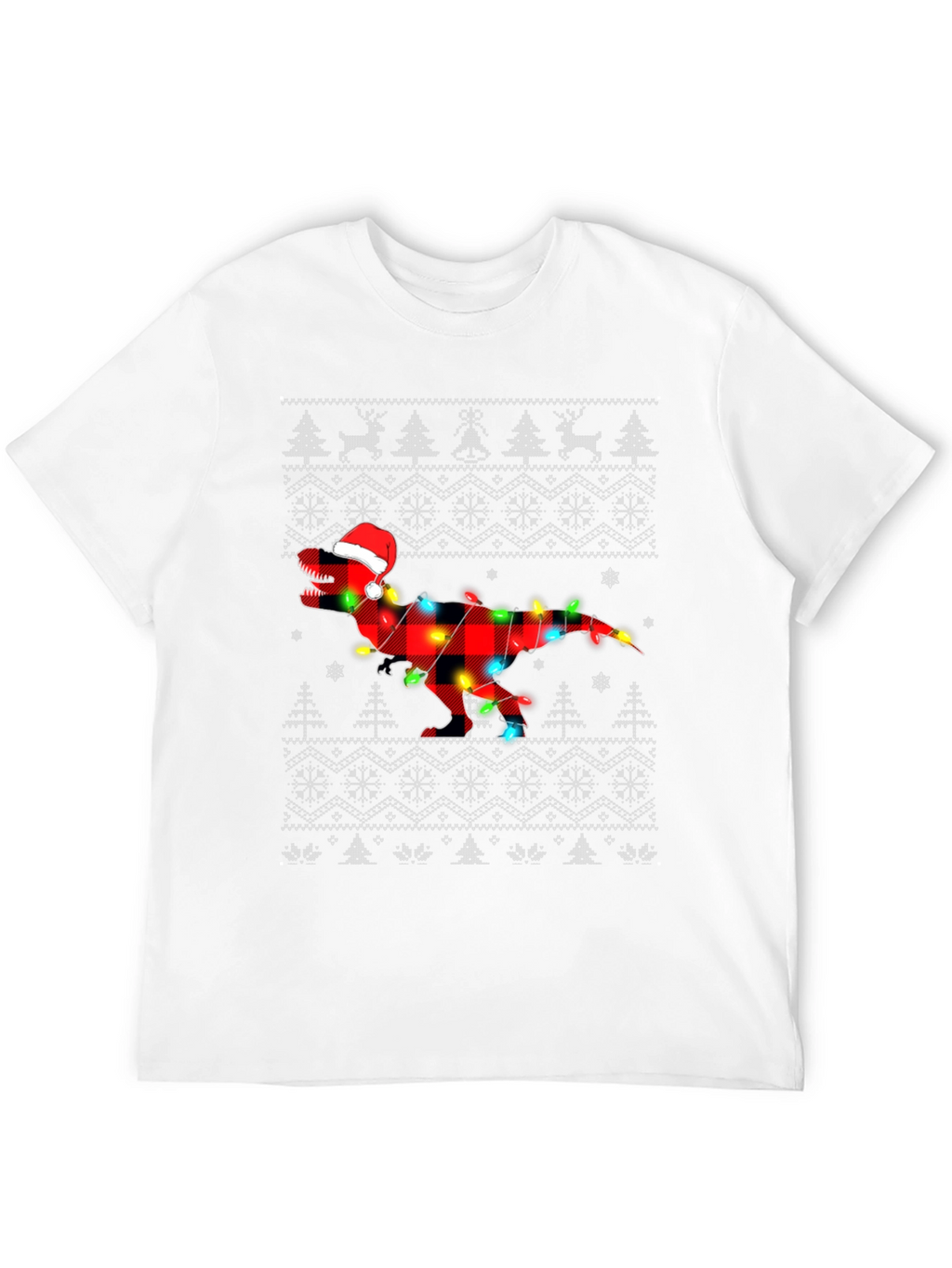 Christmas T-Rex Plaid Lights Holiday Shirt