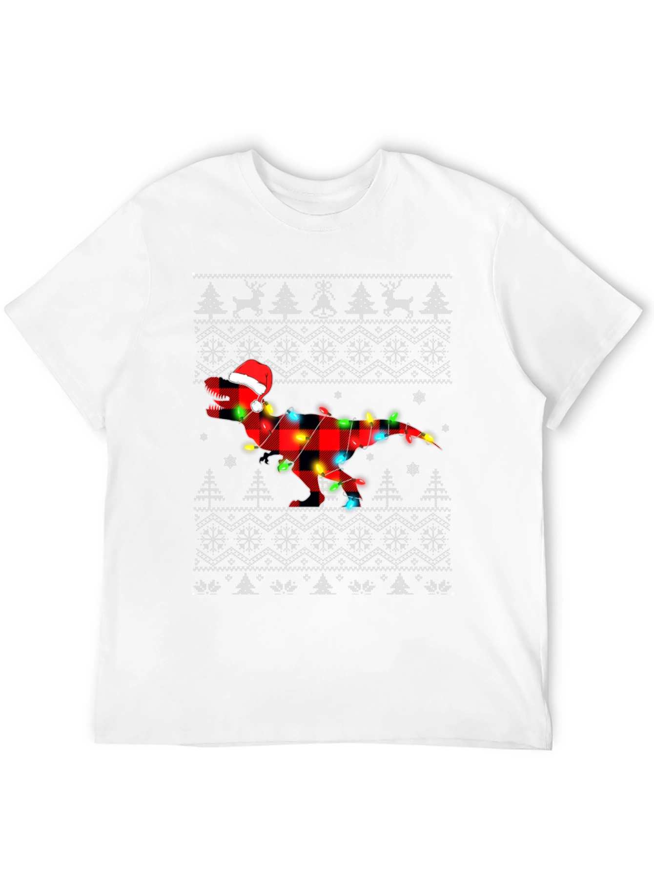 Christmas T-Rex Plaid Lights Holiday Shirt