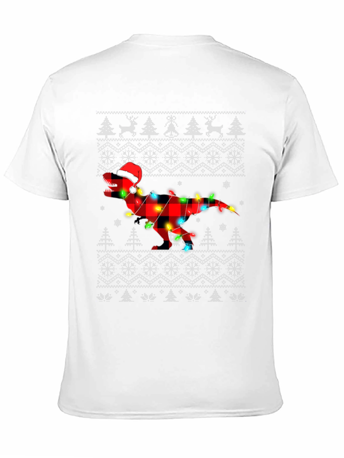 Christmas T-Rex Plaid Lights Holiday Shirt