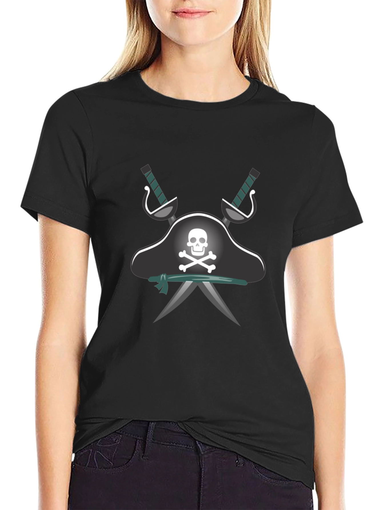 Pirate Skull & Swords Graphic Tee - Black Cotton Shirt