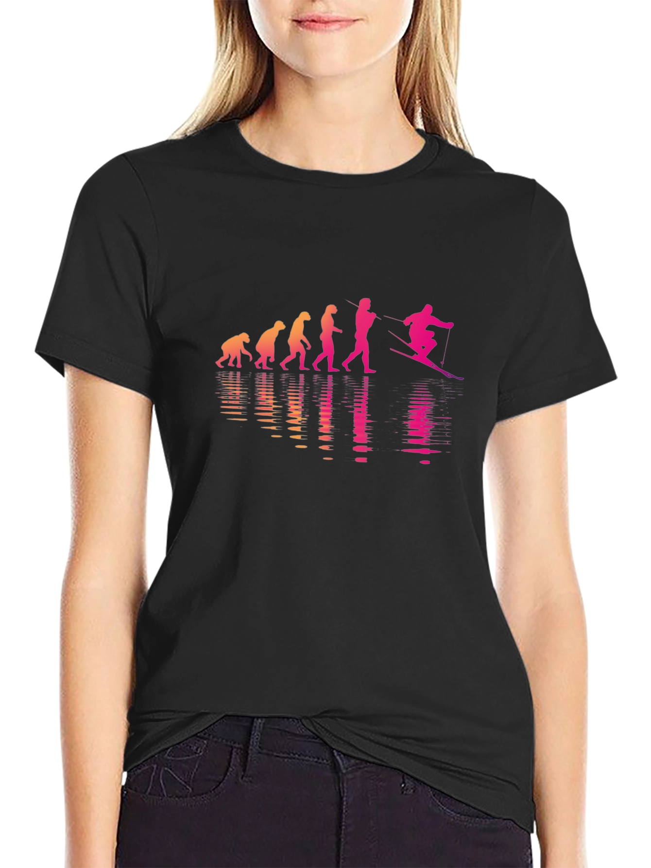 Evolution of Waterskiing Black T-Shirt