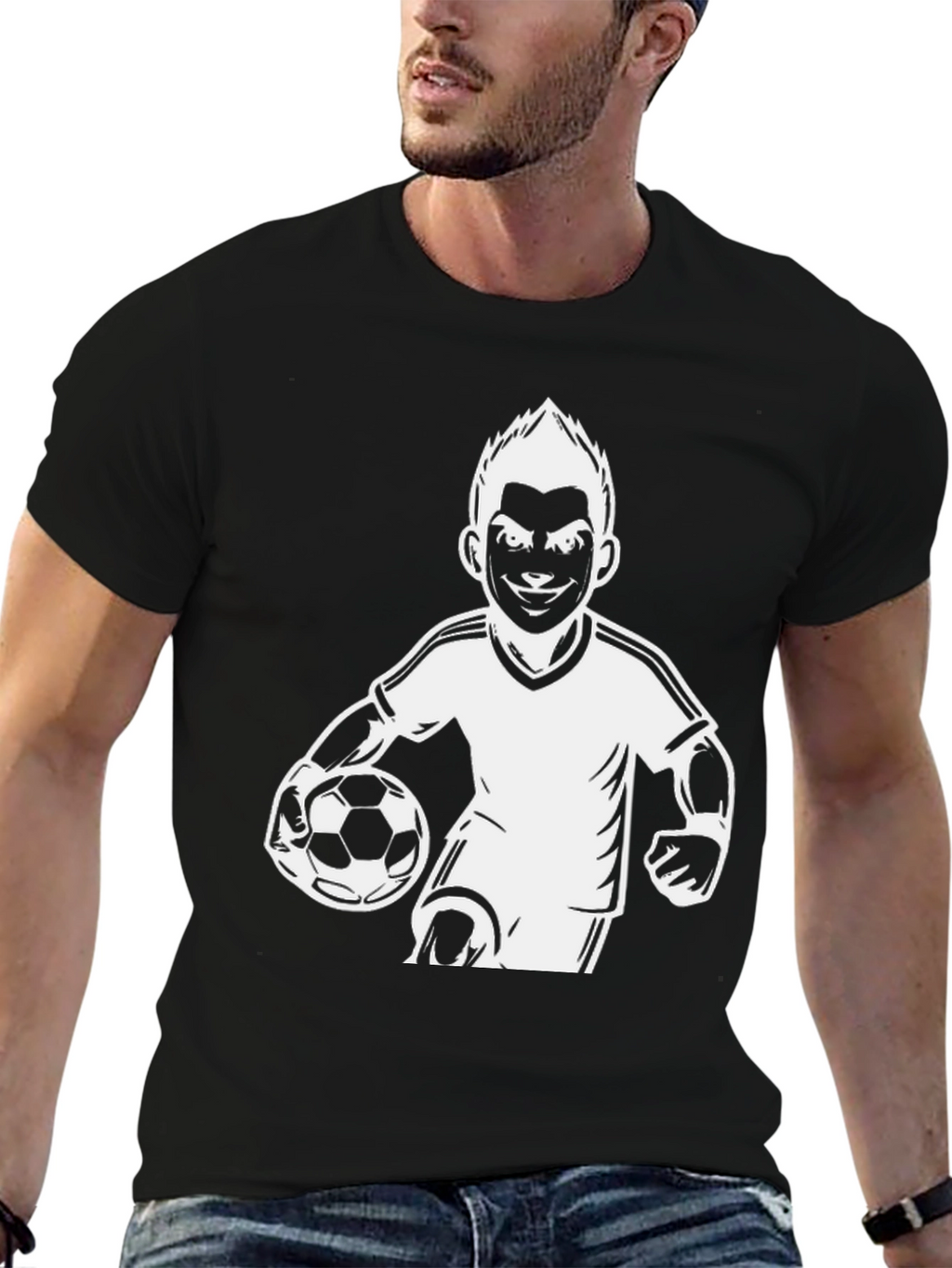 Soccer Player Graphic Tee - Black Cotton Casual