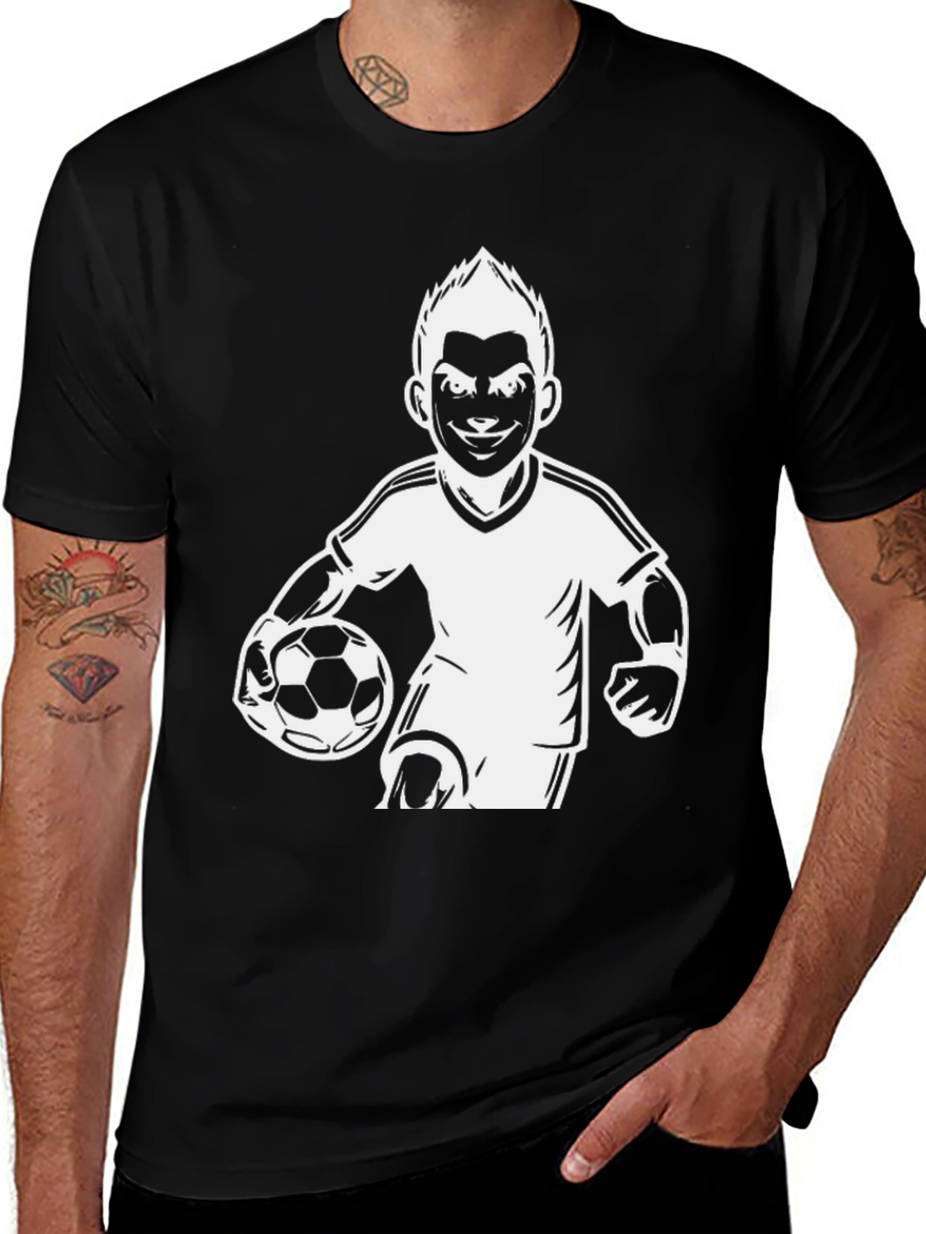 Soccer Player Graphic Tee - Black Cotton Casual