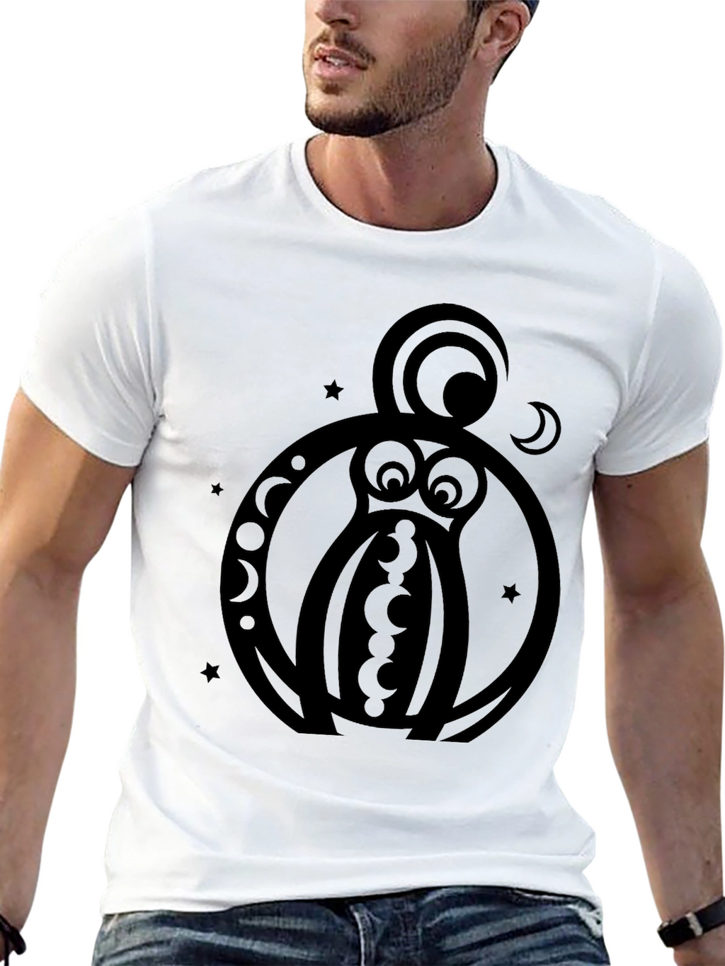 Abstract Owl Graphic Black T-Shirt
