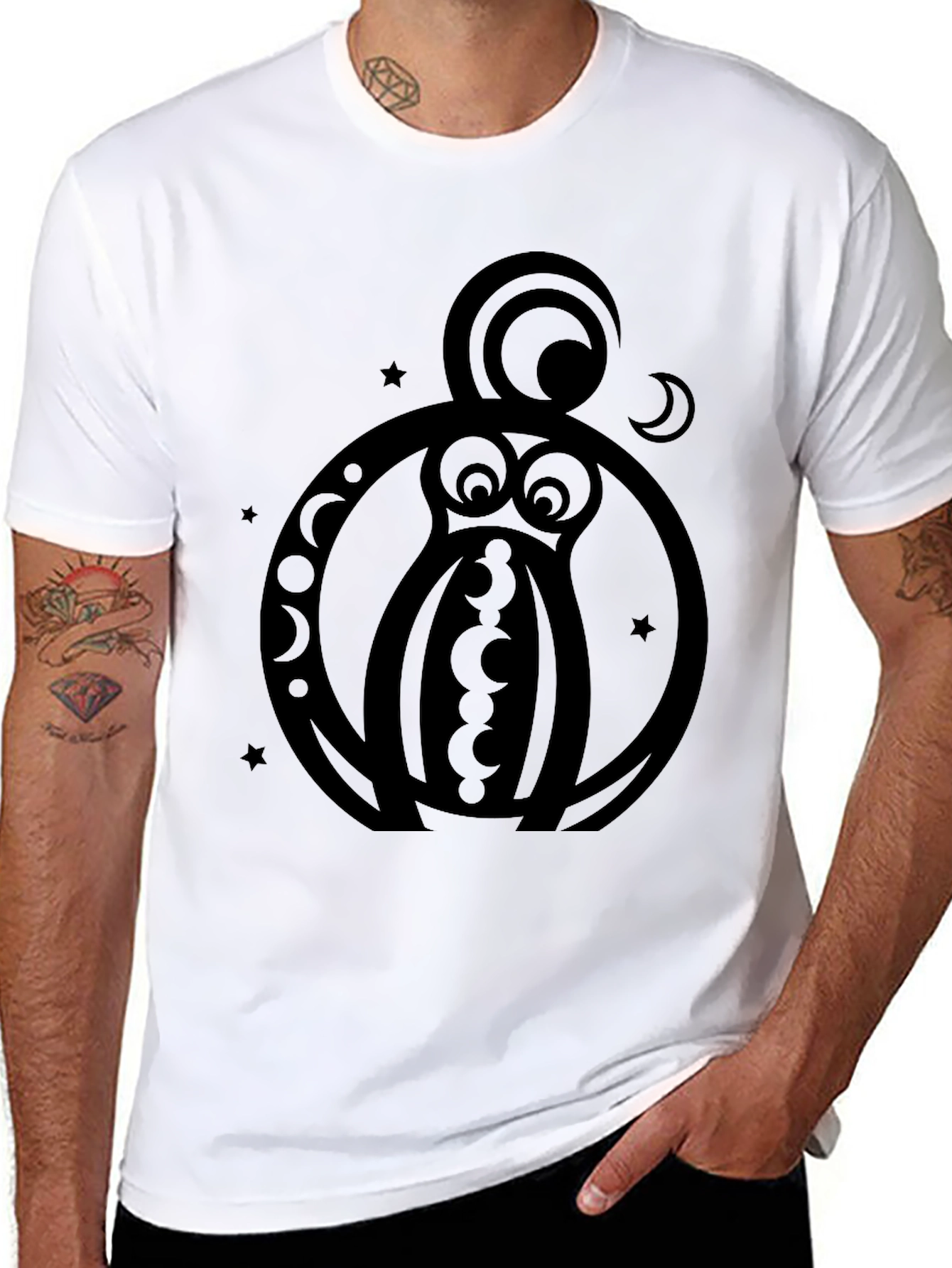 Abstract Owl Graphic Black T-Shirt