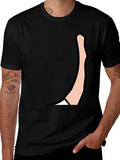 Mens Black Graphic Tee: Cartoon Arm Design