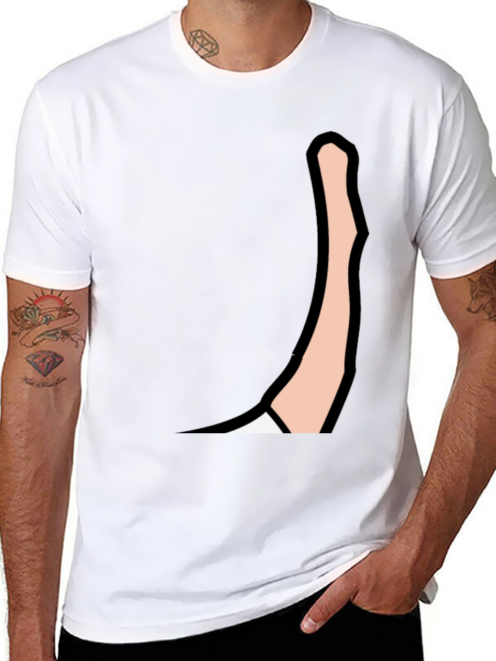 Mens Black Graphic Tee: Cartoon Arm Design