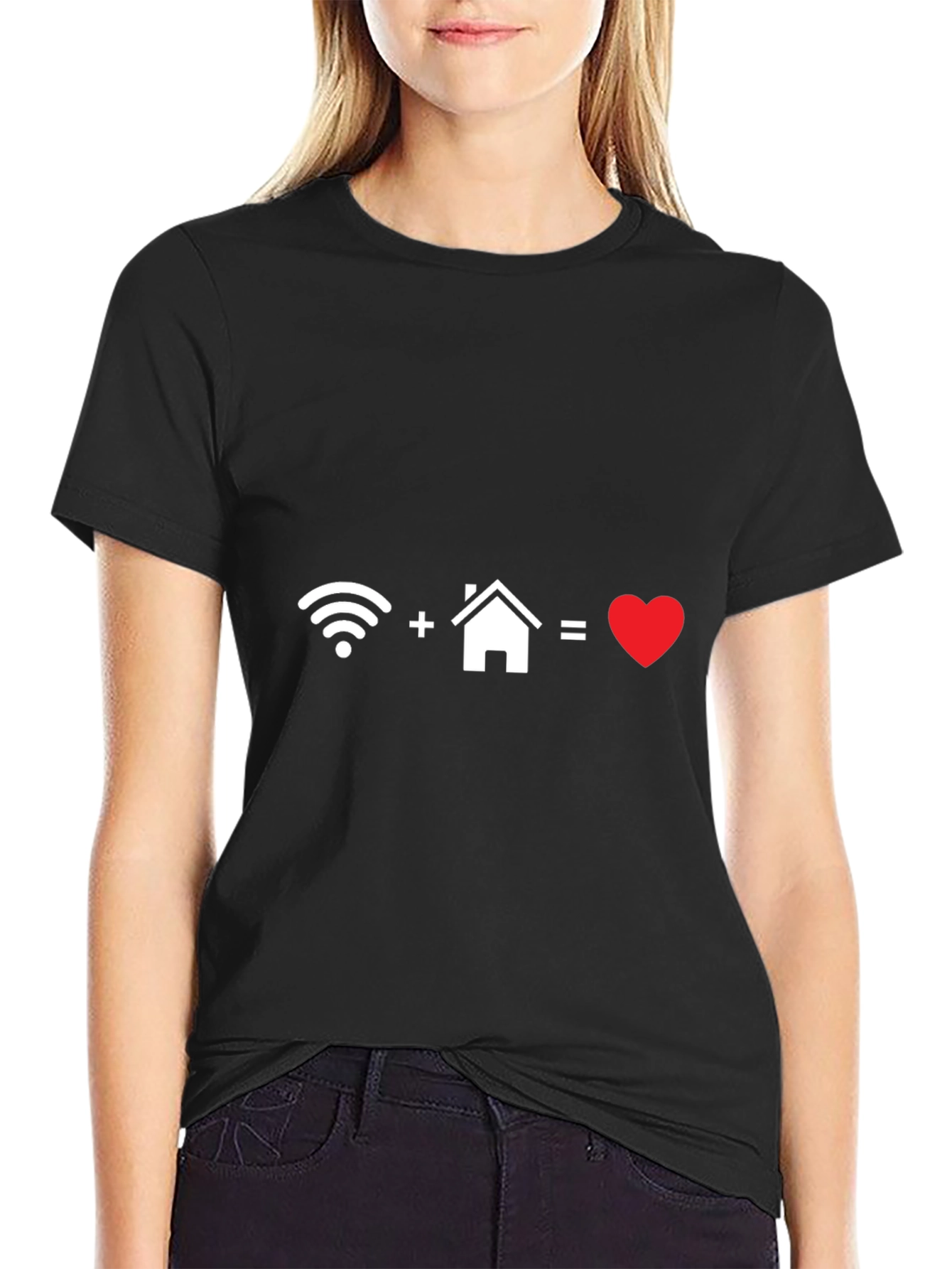 Wifi + Home = Love T-Shirt Black Cotton Blend
